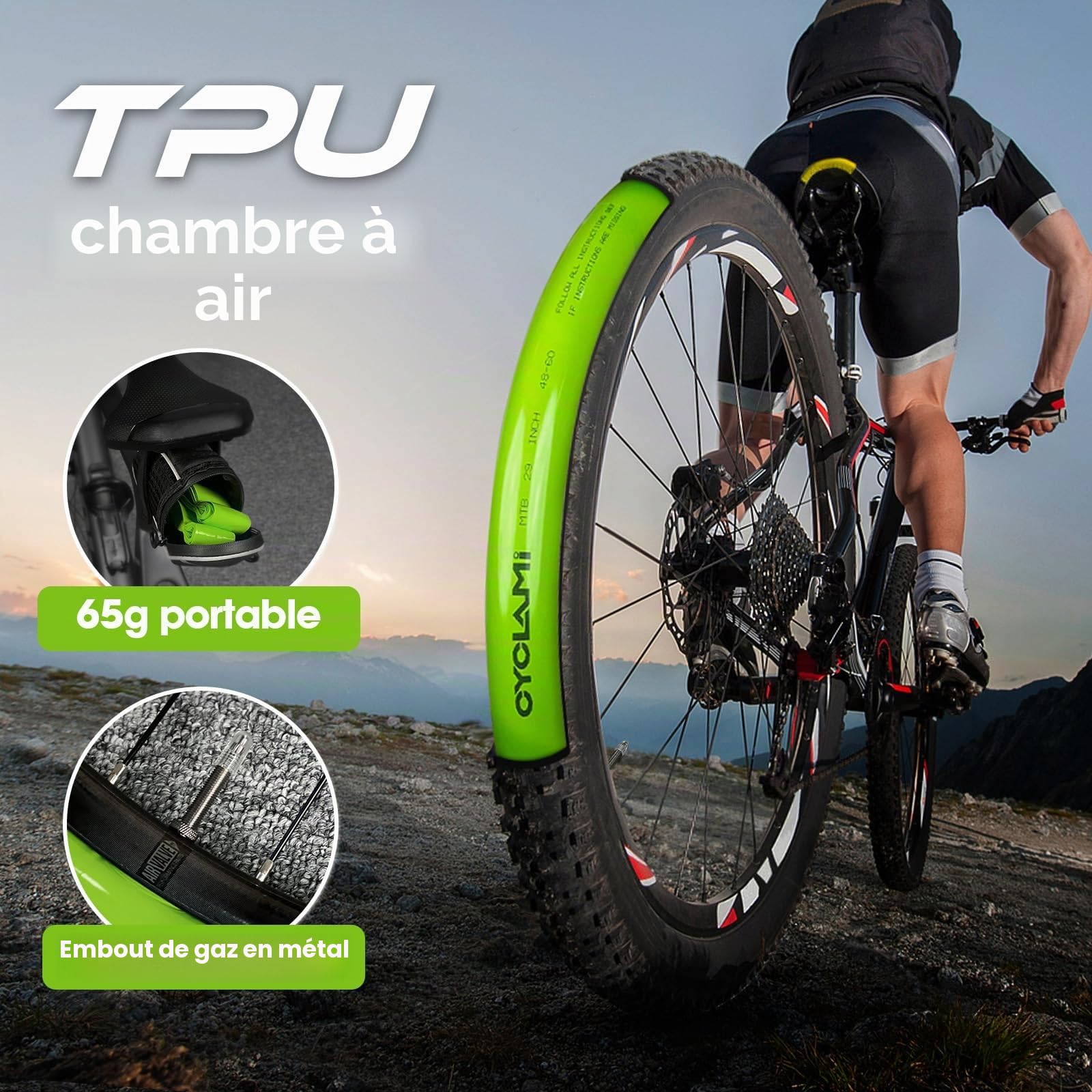 4 Chambres à Air en TPU,Chambres à air pour vélos de Route 700C x 23C/25C/28C/30C/32C, Gravel 700C x 32-47-622, VTT 29'' x 1,9-2,5, 1 démonte-Pneu, Valve Presta