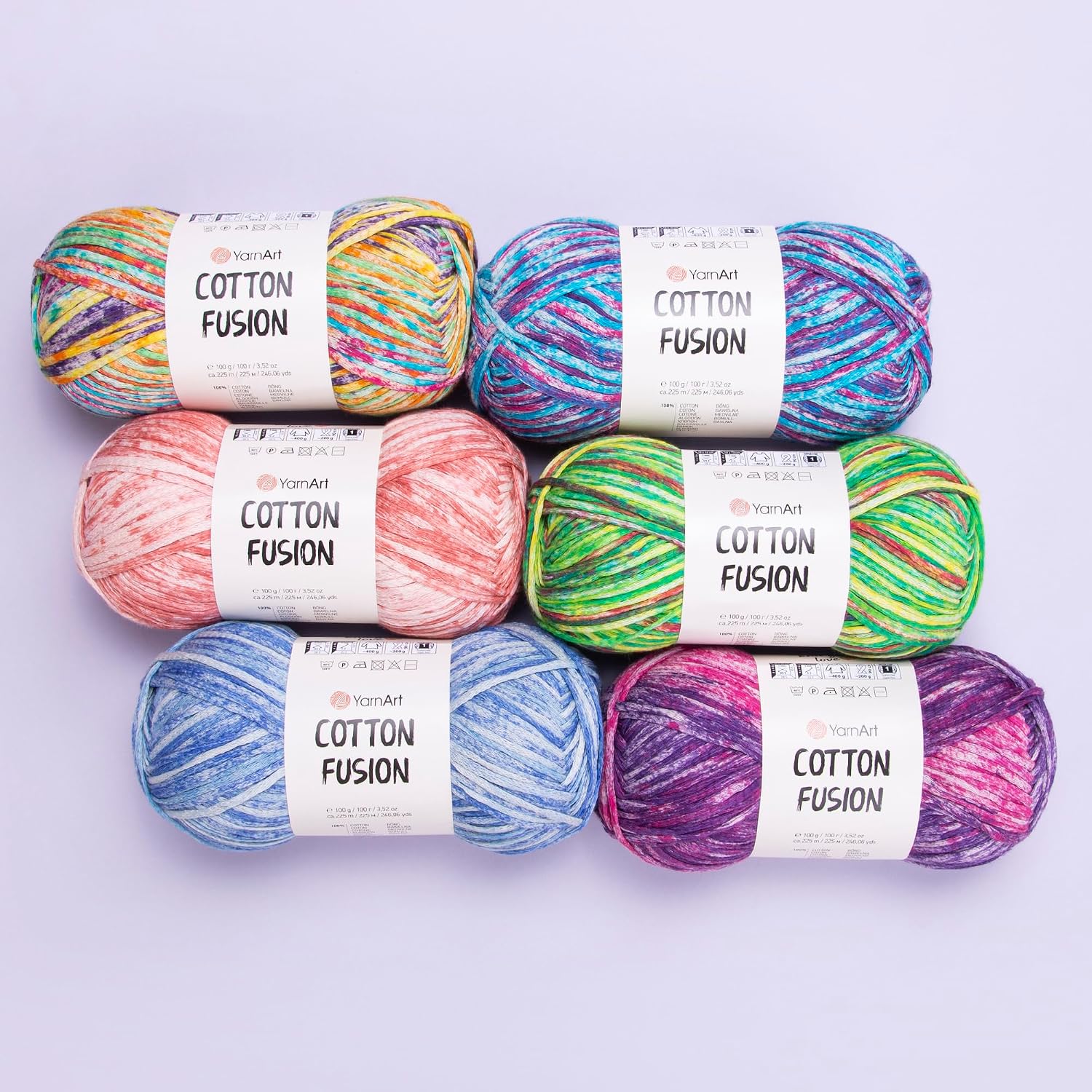 YarnArt Cotton Fusion – 100% Cotton Multicolor Yarn for Knitting & Crochet – Soft & Lightweight Summer Yarn – 3.52 Oz (100g), 246 Yards (225m) – Ideal for Accessories & DIY Projects (3653)