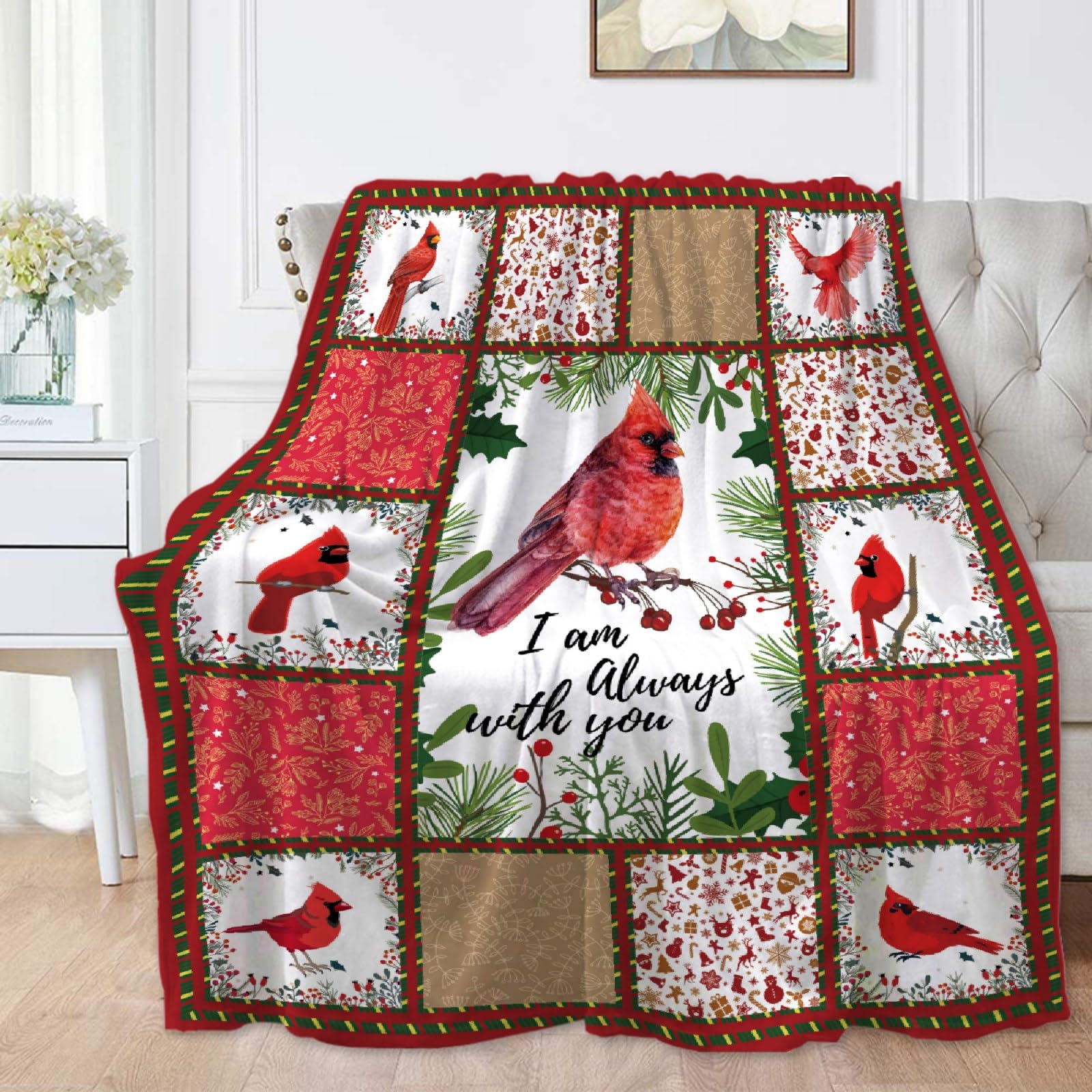 Northern Cardinal Christmas Blanket with You Red Throw Blanket for Couch Soft Fleece Blanket Christmas Decorations Teen (60