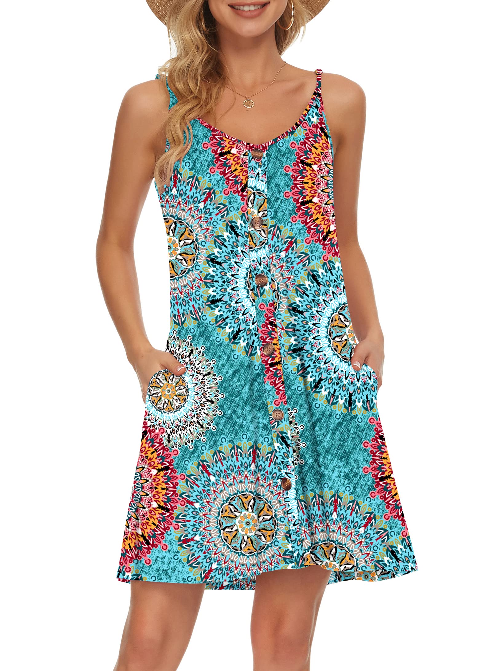 AUSELILY Vestiti Donna Estivi Corti con Scollo a V Vestito Estivo Casual da Spiaggia Abiti Estivi Casual con Tasche