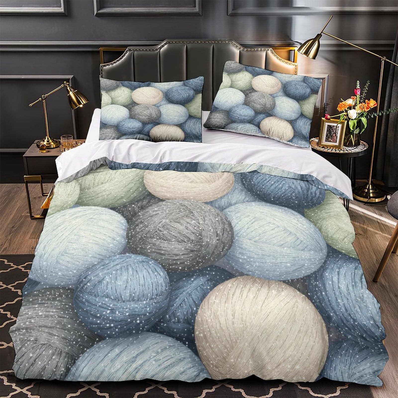 Housse de couette pelotes à tricoter effet texture d'hiver imprimée en 3D
