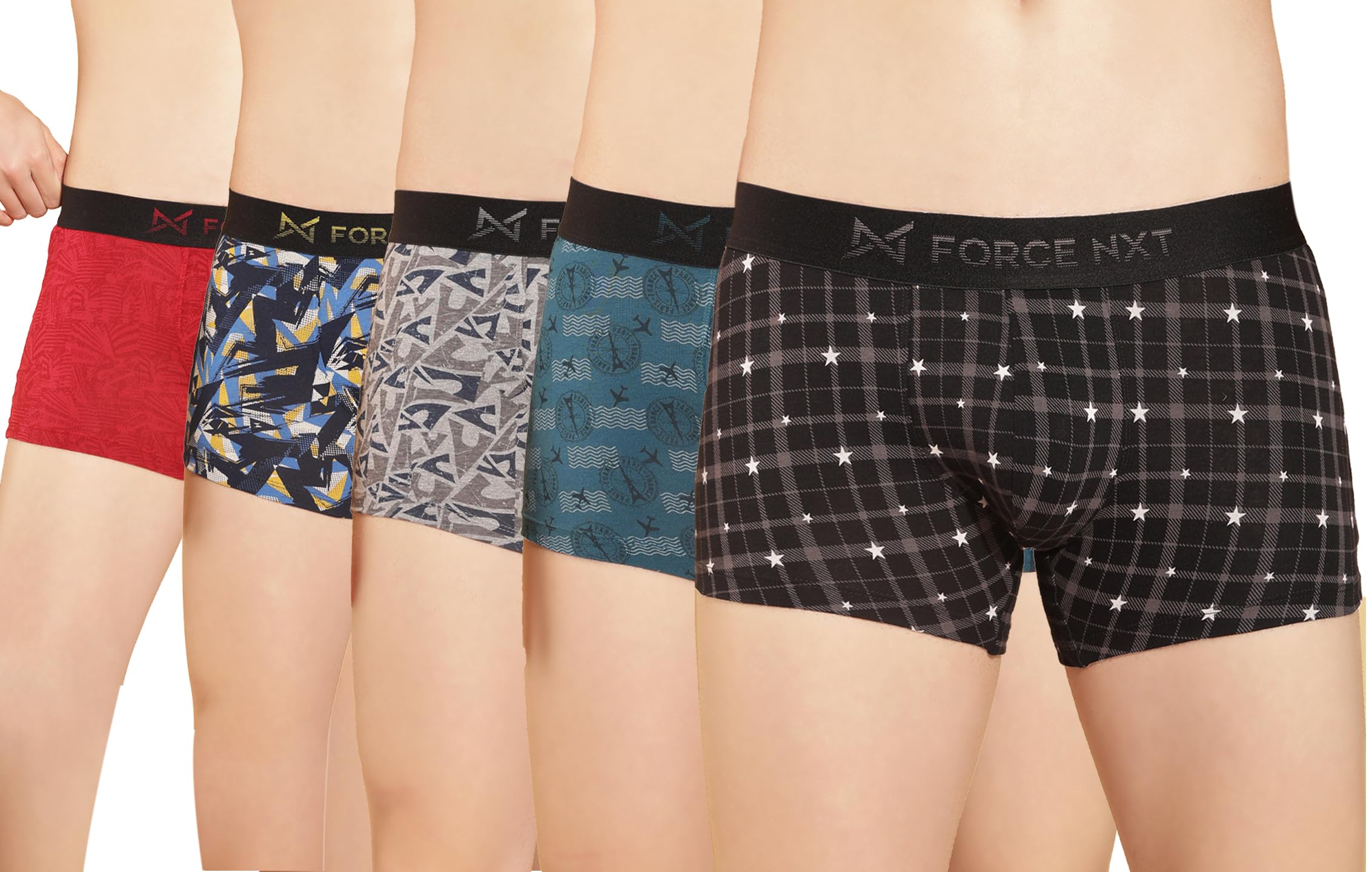 force nxt Ultrasoft Super Combed Cotton Elastane Stretch Mens Pack of 5 Printed Trunk Multicolour XL-picture-11