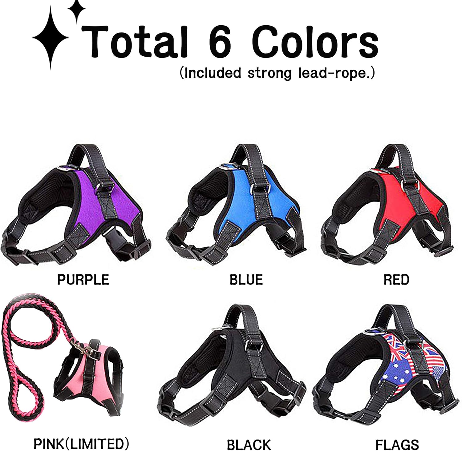 M/L Size Dogs HANESS with Fashionable Twisted Lead Lope (L, Flags)