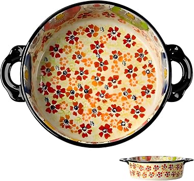 Baking Dishes For Oven, 1 Quart Round Casserole Dishes For Oven-colored flowers C-round 950ml