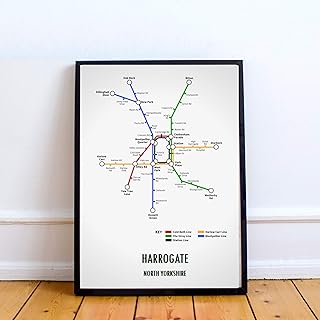 Framed Harrogate North Yorkshire Underground Style Transport Map Art Print A3 Gift