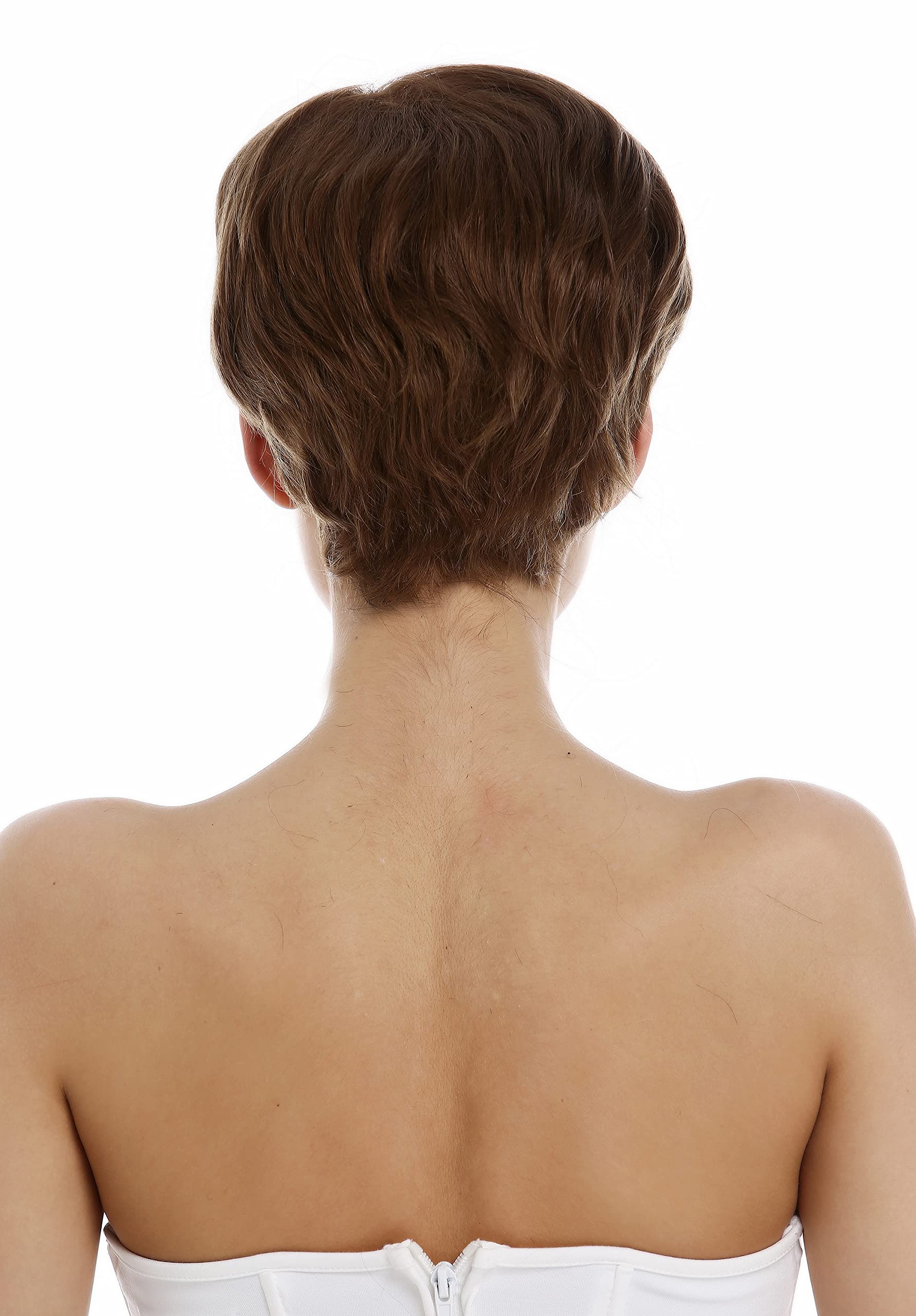 WIG ME UP-DP-HH-10 Parrucca Capelli veri Donna Uomo Corta Pixie cut Ondulata Riga Castano