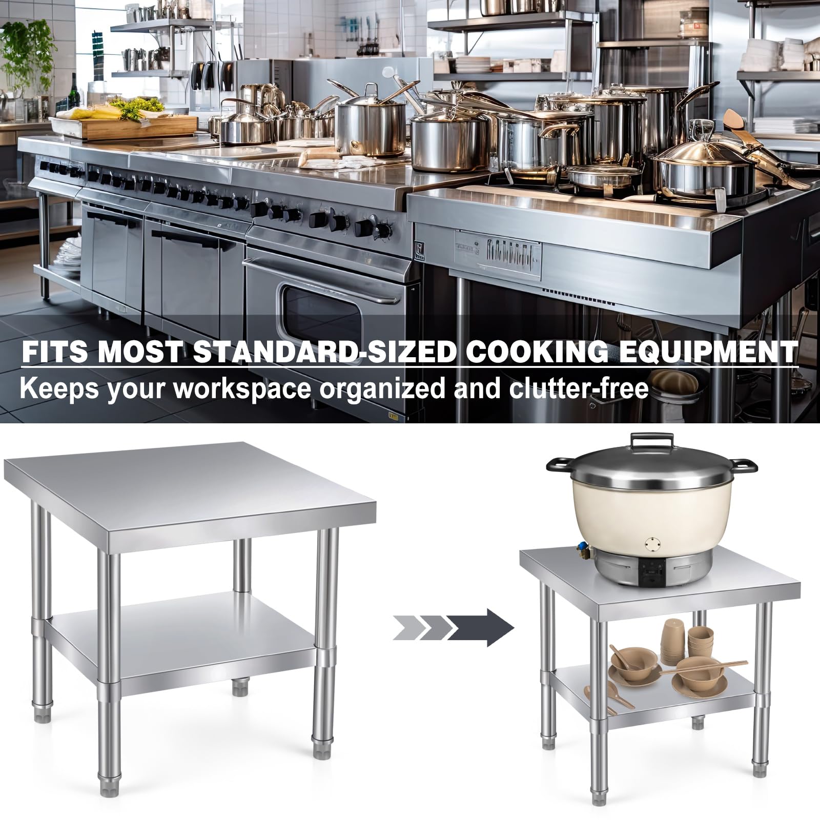 Tudomro Support de cuiseur à riz à gaz en acier inoxydable, 50,8 x 50,8 x 50,8 cm, table de cuisson à riz commerciale robuste avec étagère pour travaux de préparation pour cuisine commerciale et usage