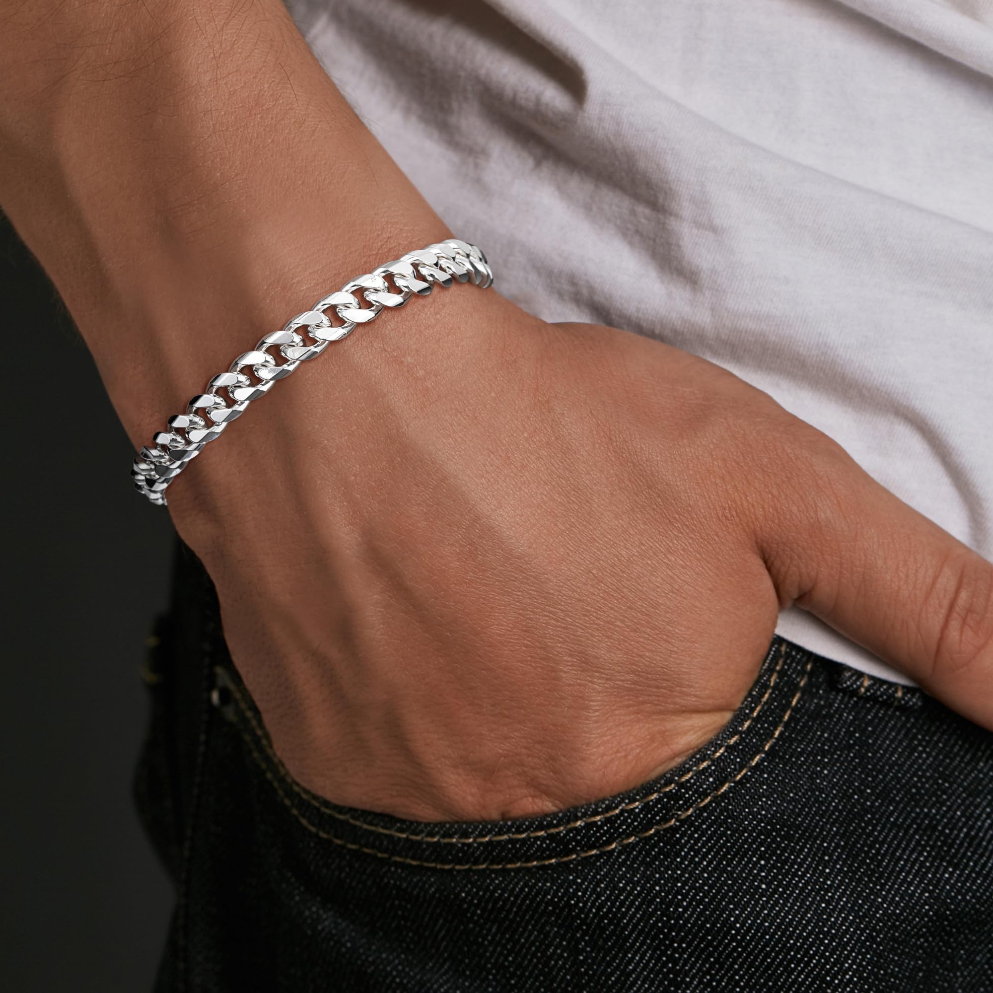 SLOONG Pulsera de plata de ley para hombre, cadena cubana gruesa de 5 mm, joyería de plata para hombre, regalo para hombres, niños, padre, hermano, 7/7.5/8/9 pulgadas