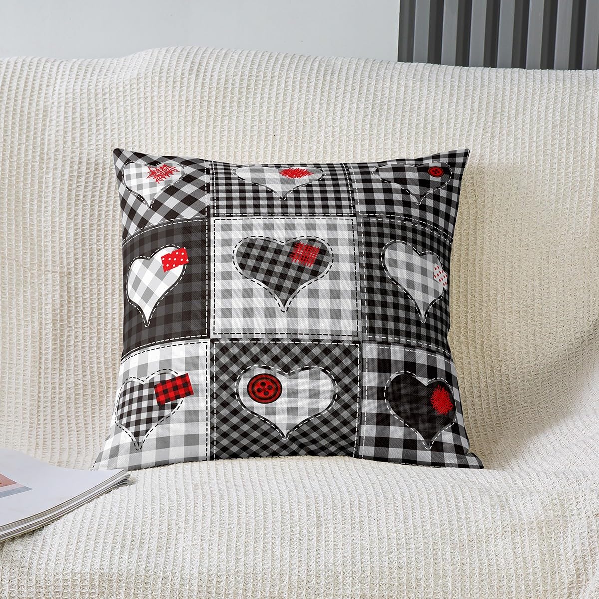 JOTOM Set di 2 federe per cuscino in ecopelle patchwork a righe, 45 x 45 cm, per divano, soggiorno, letto, decorazione per la casa, 45 x 45 cm, colore bianco e nero