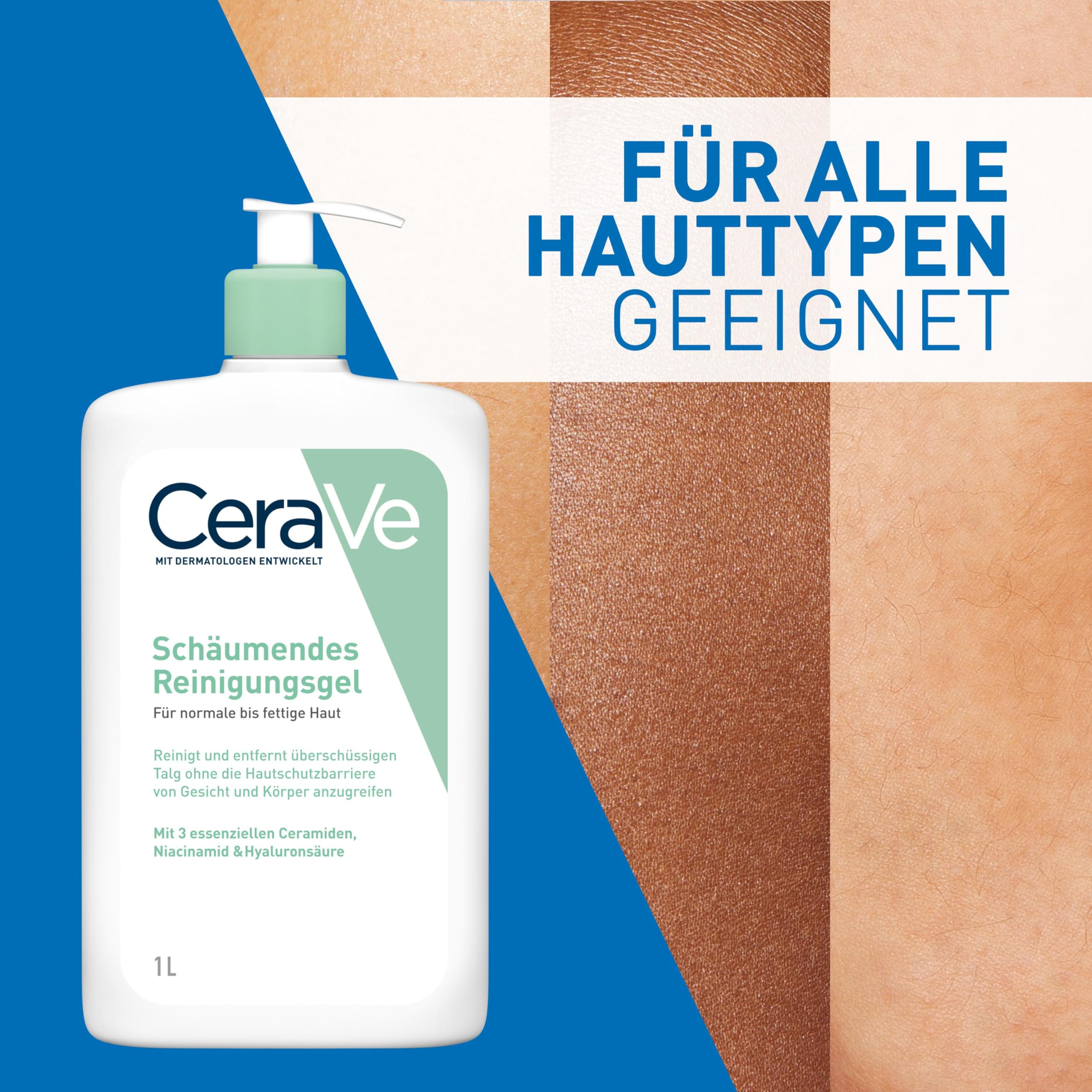 CeraVe Schäumendes Reinigungsgel für Gesicht und Körper, Feuchtigkeitsspendend und hautstärkend, Für normale bis fettige Haut - 5