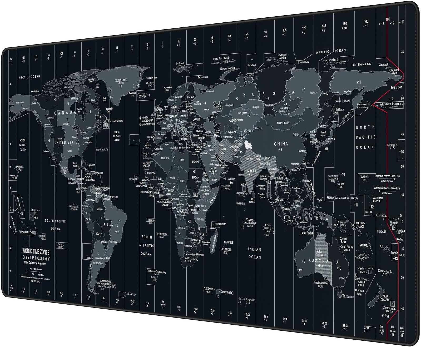 Large Mouse Pad 35.4x15.7 Inch World Map - XXL Gaming Desk Mat with Non-Slip Rubber Base, Stitched Edges | Keyboard and Mouse Pad for Gaming/Office | Portable Desk Pad