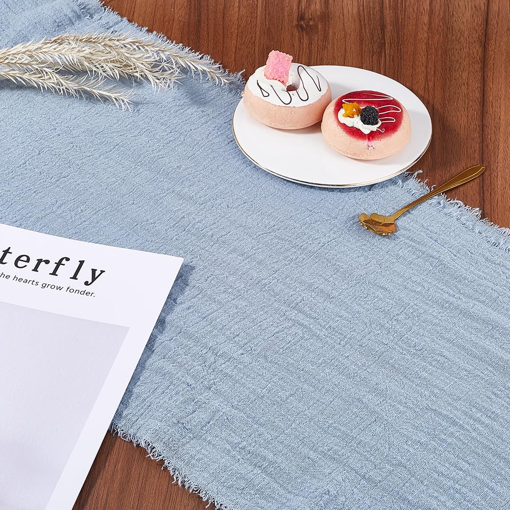CRASPIRE Cotton Table Runners 72x13 Inch Long Sky Blue Rustic Slub Linen Table Cloth Machine Washable Farmhouse Durable Boho Dining Table Decor for Home Living Room Kitchen Coffee Party Decoration - Image 4