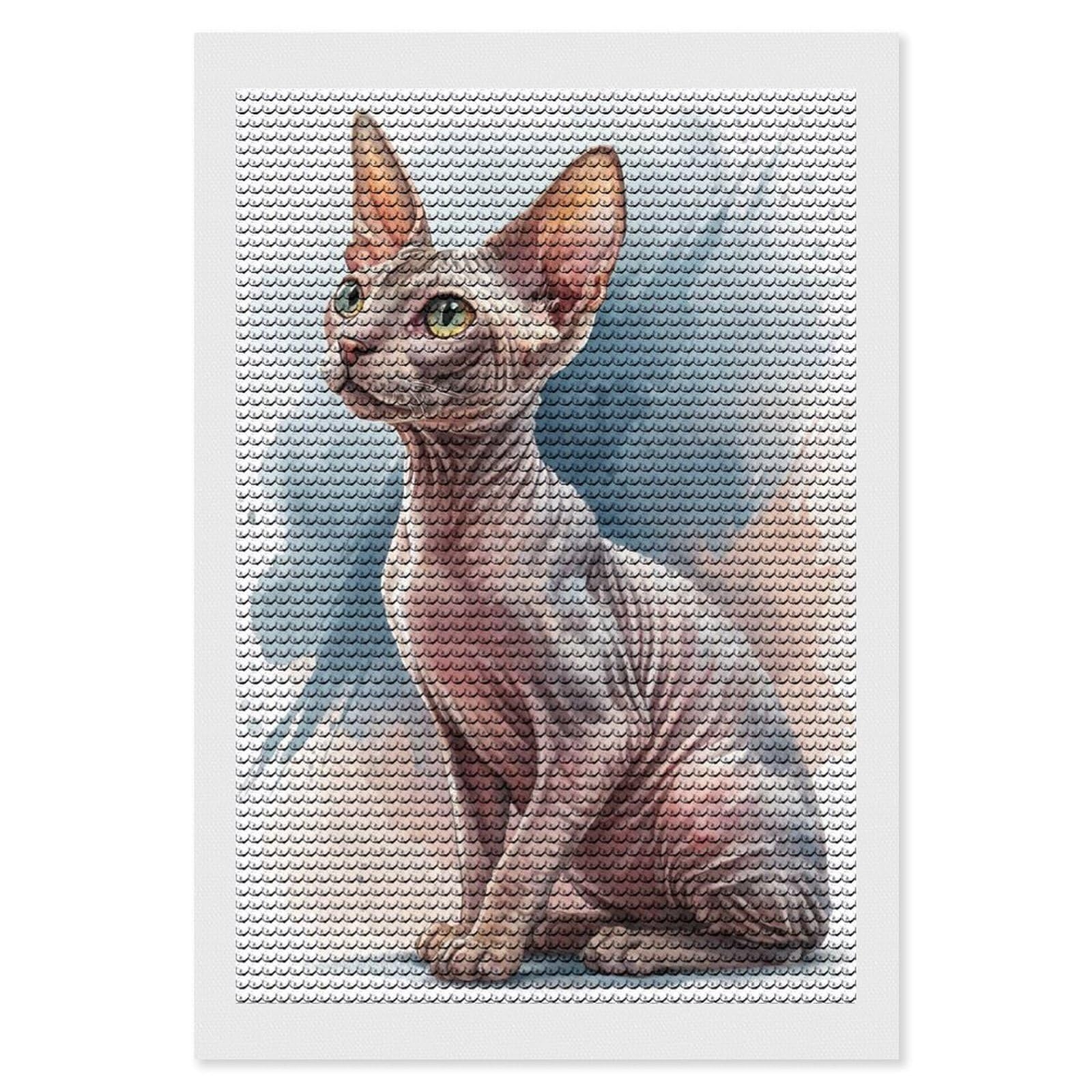 Junmoney Watercolor Sphynx Cat Portrait Diamond Art Kit 8"x12", Gift Idea, for Family Craft Time, Mindful Craft Activity, Boho Decor, Relaxing DIY Hobby
