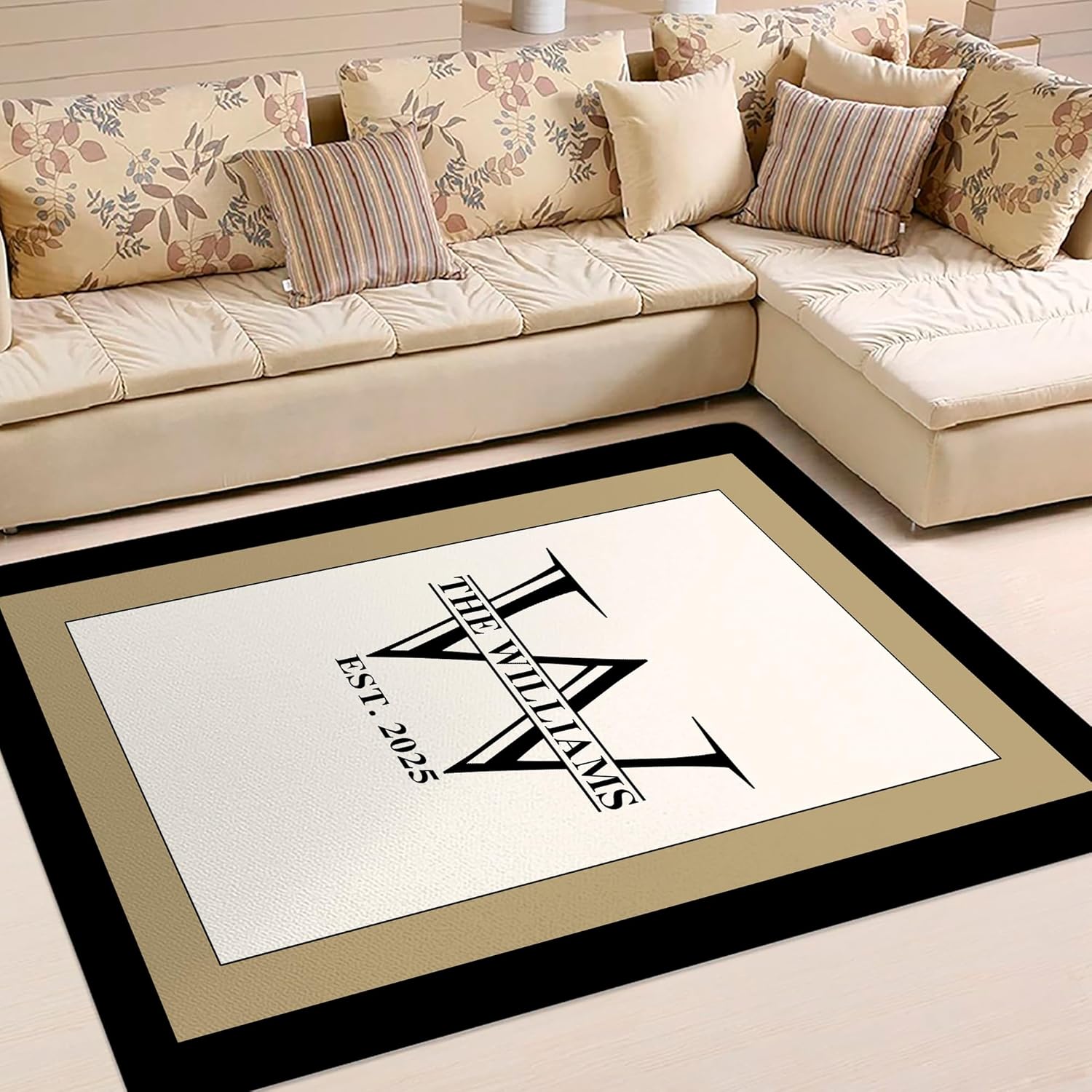 Family Name Rug for Inside House, Newlywed Closing, Monogram Rug Mat, Welcome Front Door, Custom Entryway Rug Unique Gift for Husband Wife, Housewarming Gift for New Engaged Married (Luxury Name-01)