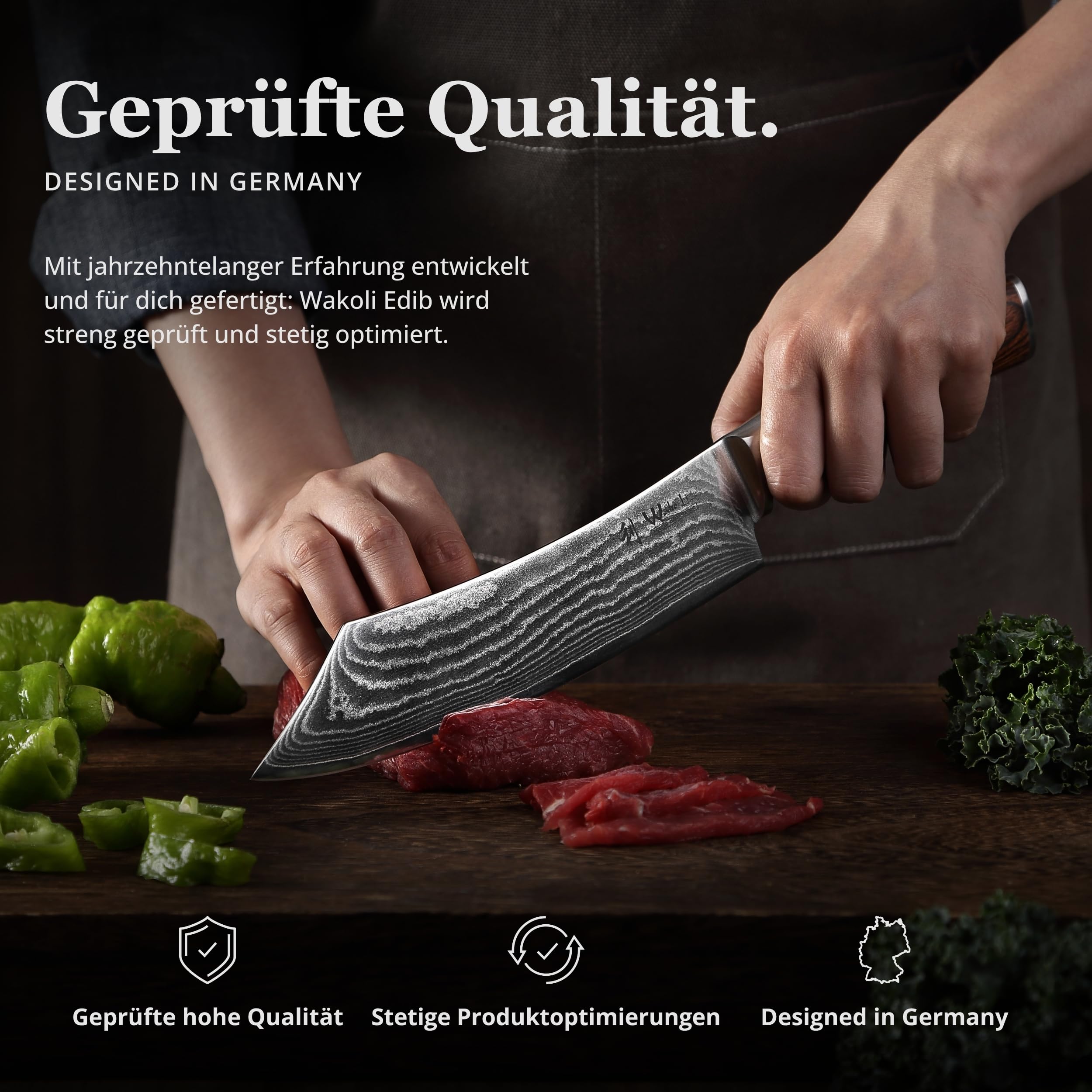 Wakoli EDIB BBQ Blockmesser 20 cm aus 67 Lagen Damaststahl mit VG10-Kern