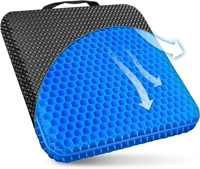 Gel Seat Cushion, Double Thick Breathable Seat Cushion Cool Gel Cushion Honeycomb Design,Breathable Lumbar Support Chair Cushion With Non-Slip,Seat Cushion For Home Office Chair Car Wheelchair (Blue)