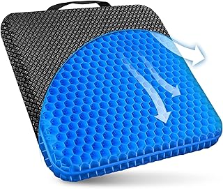 Gel Seat Cushion, Double Thick Breathable Seat Cushion Cool Gel Cushion Honeycomb Design,Breathable Lumbar Support Chair Cushion With Non-Slip,Seat Cushion For Home Office Chair Car Wheelchair (Blue)