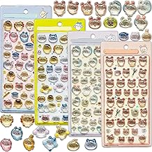 YAYAMIYA 4-Piece Set Unofficial Rabbit Bee Wave 3D Sticker Jelly Seal Rabbit Bear Animal Character Healing Stress Relief Stationery Notebook Decoration DIY Album Smartphone Case Gift Present Children