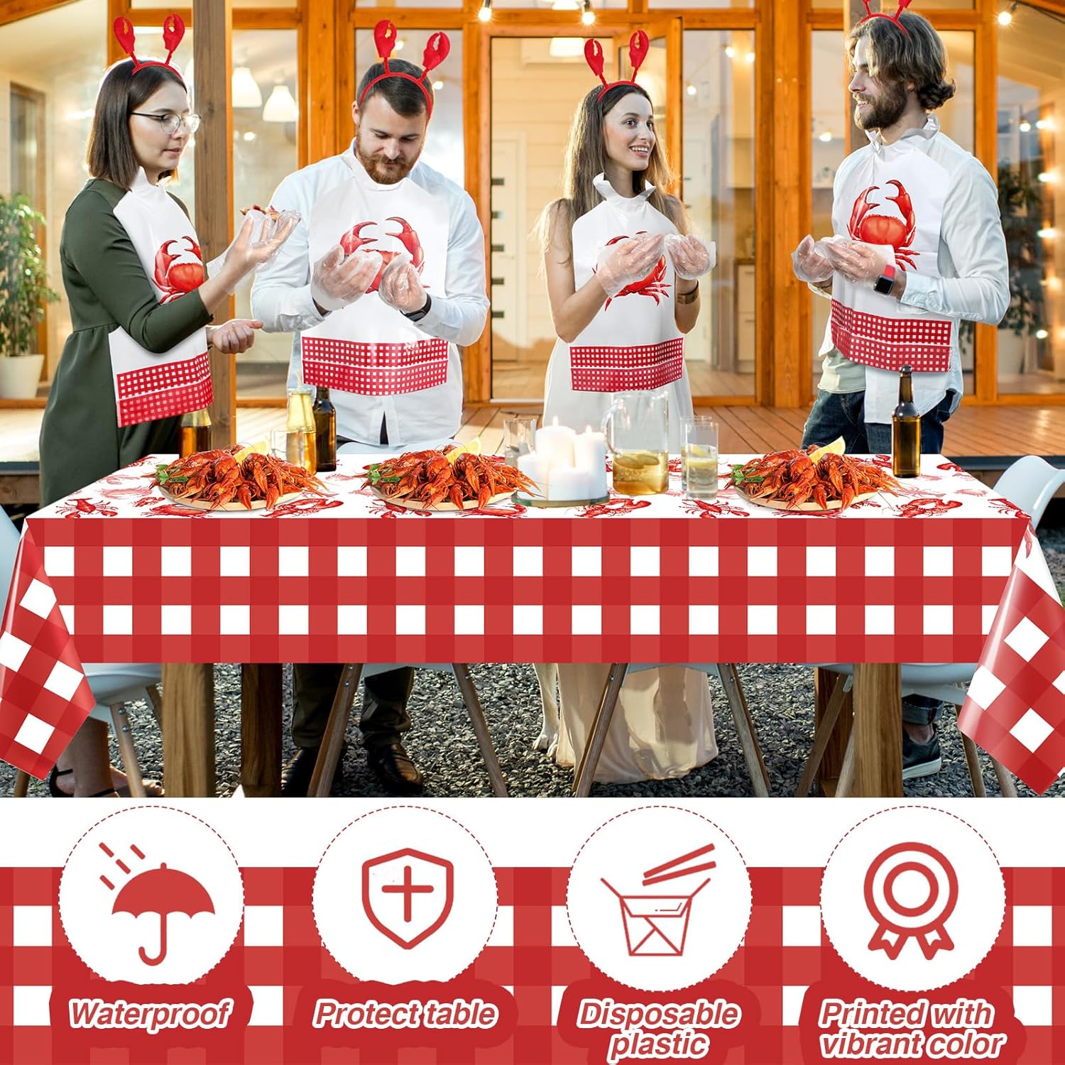 Chicingyou Crawfish Boil Decorations with Plastic Table Cover Disposable Gloves and Lobster Bibs