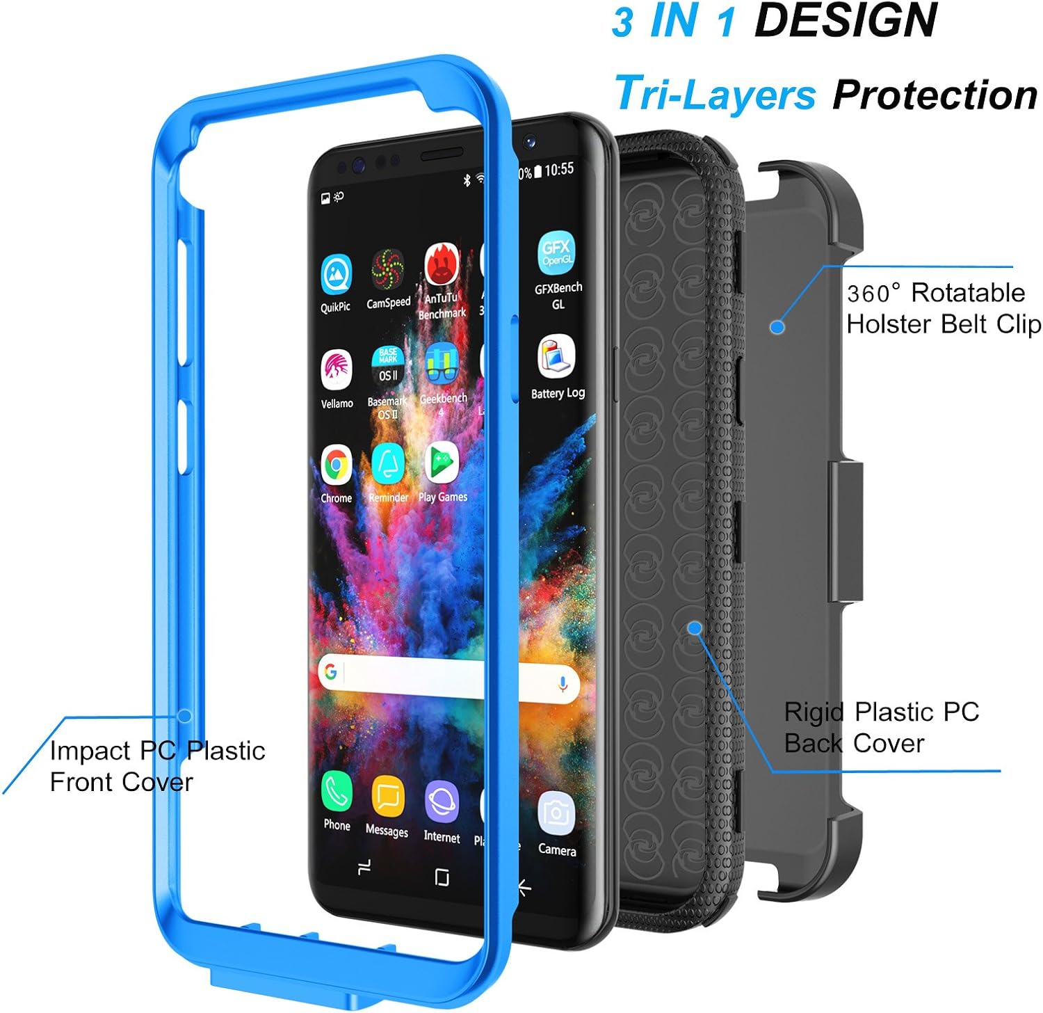 Njjex for Galaxy S9 Plus Case, for Samsung Galaxy S9+ S9 Plus Case, [Nbeck] Shockproof Heavy Duty Rugged Holster Locking Swivel Belt Clip Full Body Hard Shell Cover Phone Case & Kickstand [Blue]