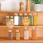 ComSaf 4oz 24Pcs Pots à épices en verre avec lids de bambou, contenants vides d'épices avec 93 Etiquettes, Conteneurs d'assaisonnement carré Ensemble d'essai et de supplément, Petites bouteilles d'ason pour sel, herbes, sucre, poivre