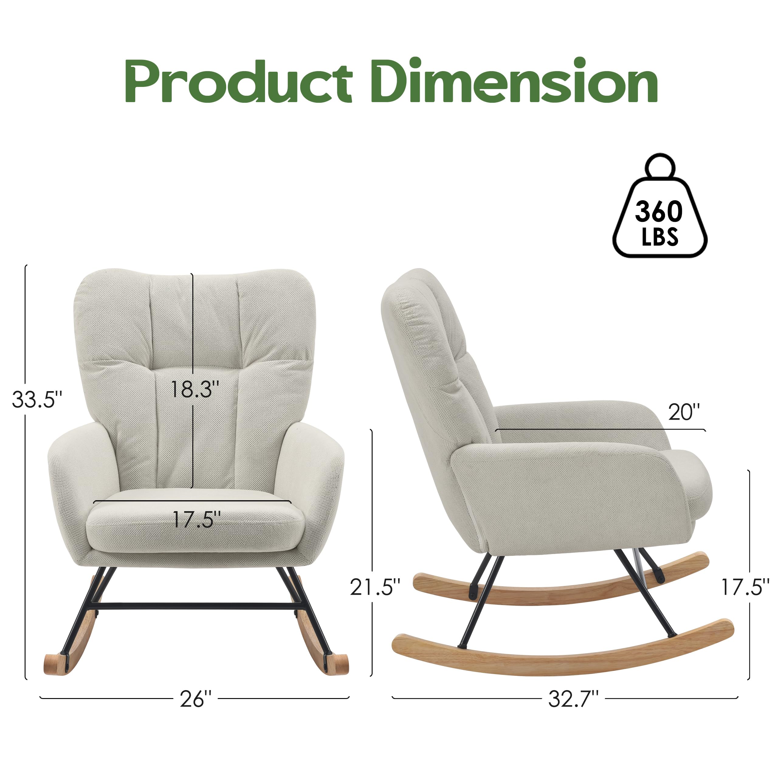 AYEASY Rocking Chair Nursery, Teddy Baby Nursery Rocking Chairs, Modern Nursing Chair for Breastfeeding, Nursery Rocker for Small Spaces Indoor, Accent Glider Chairs for Living Room, Bedroom, Beige