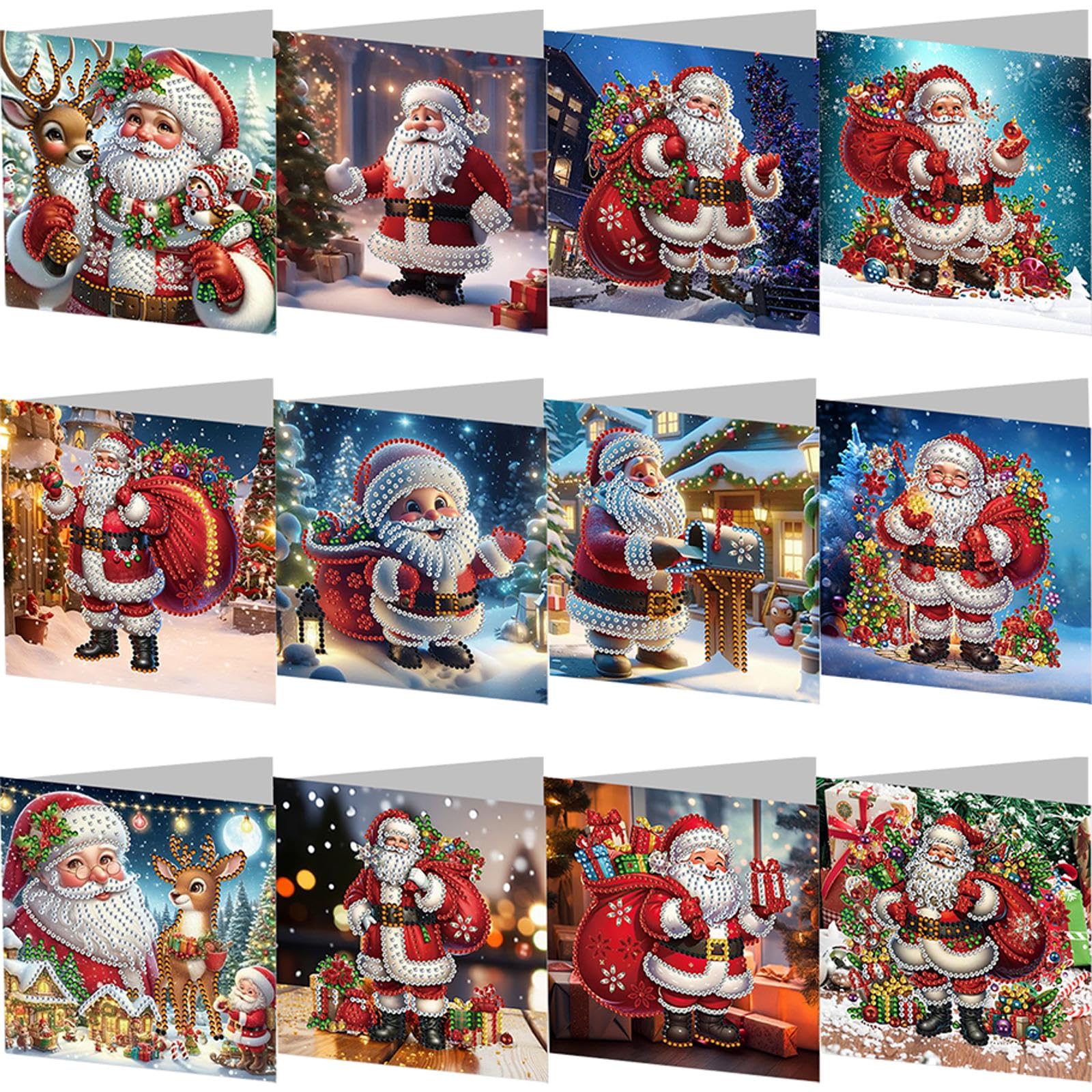 12PCS Diamond Art Christmas Cards DIY Diamond-Painting Greeting Card Set