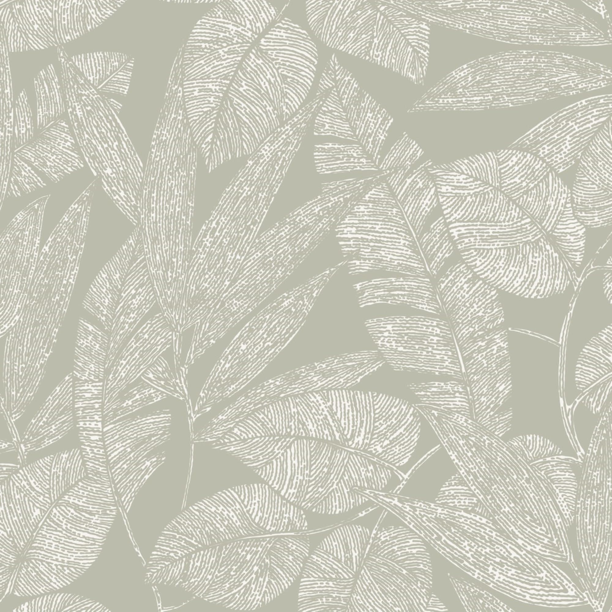 B&Q -  Lorena Sketch Leaves Blown Vinyl WallpaperSage