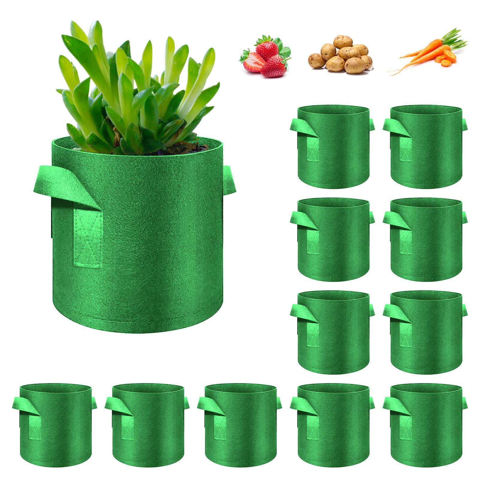 Amazon.com : WHATWEARS 12-Pack 5 Gallon Plant Grow Bags, Thickened Nonwoven Fabric  Pots with Handles, Vegetable Planter Bags Containers, Cloth Planters for  Garden Vegetable/Flower/Plant/Fruits Outdoor (Green) : Patio, Lawn & Garden