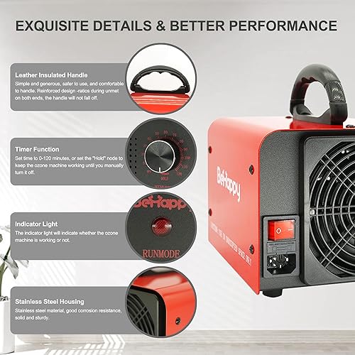 Miniatura 4 de BeHappy Generador de ozono 10,000mg/h, removedor industrial del olor de la máquina del ozono para el sitio, hogar