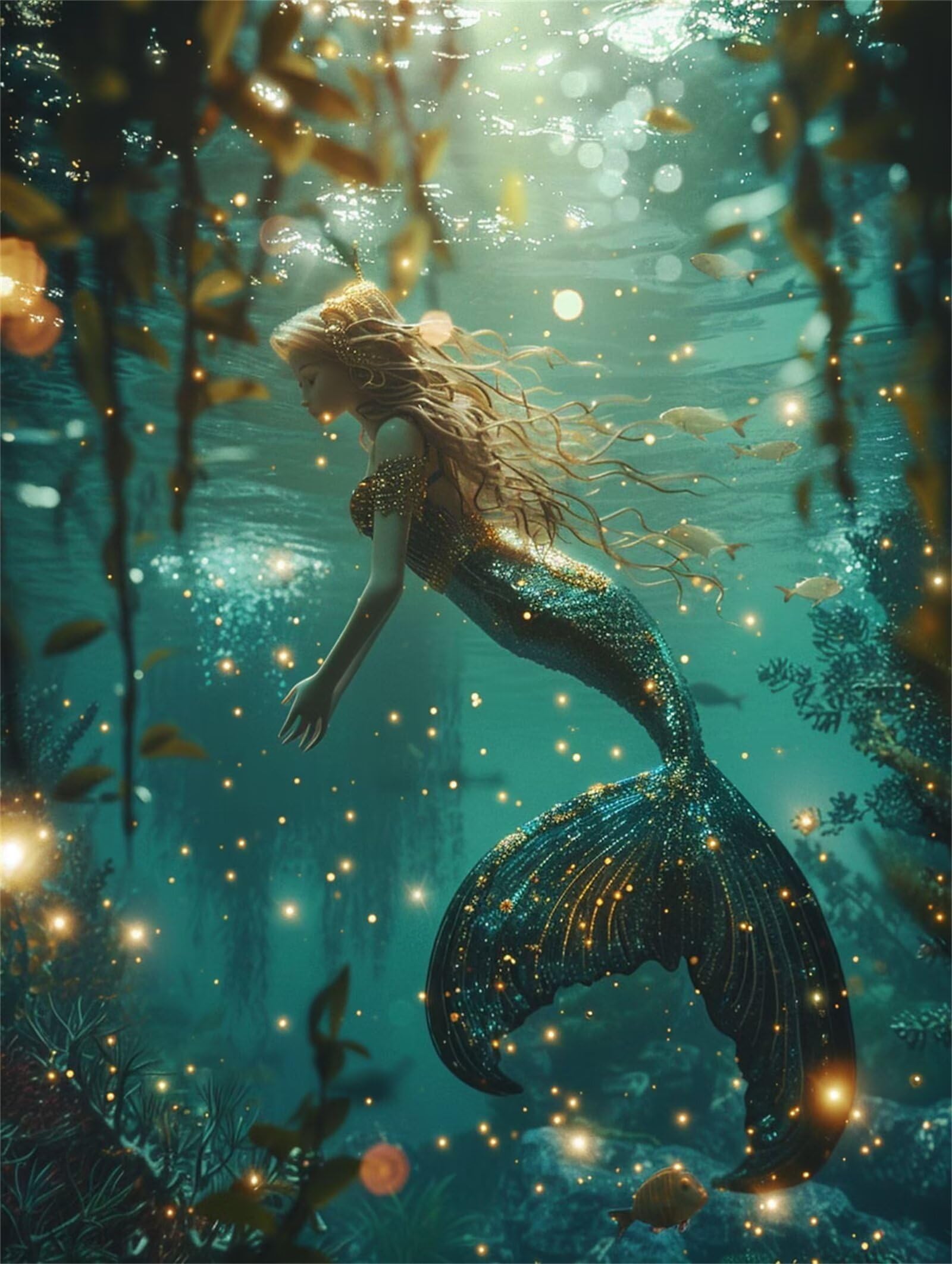 5D Diamond Art Painting Kits, Full Drill Mermaid Diamond Art for Kids Adults, Cross Stitch Rhinestone Arts and Crafts, DIY Moon Dimaond Painting by Numbers for Home Decor, Gifts Christmas 20x28in