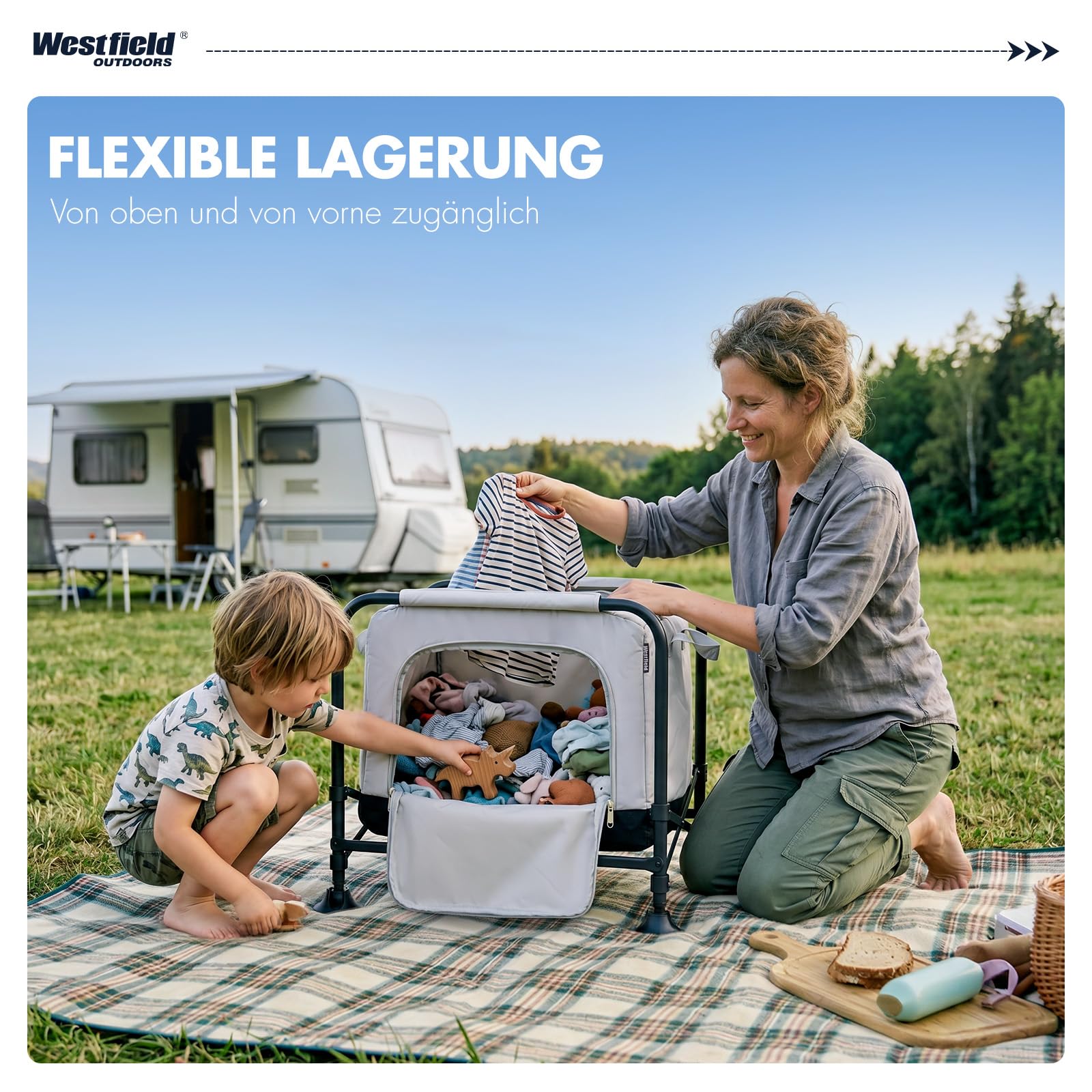 Westfield Outdoors Modulor I+, Campingschrank Faltbar, Campingküche Klappbar mit Tragetasche, Faltschrank Klappschrank viel Stauraum Tragbar für Camping, Balkon, Terrasse
