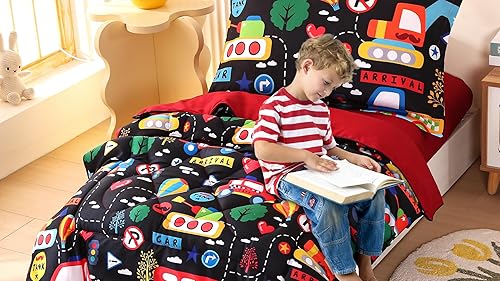 Miniatura 7 de Wowelife Juego de ropa de cama infantil de 4 piezas con edredón, sábana encimera, sábana bajera y funda de almohada de color negro