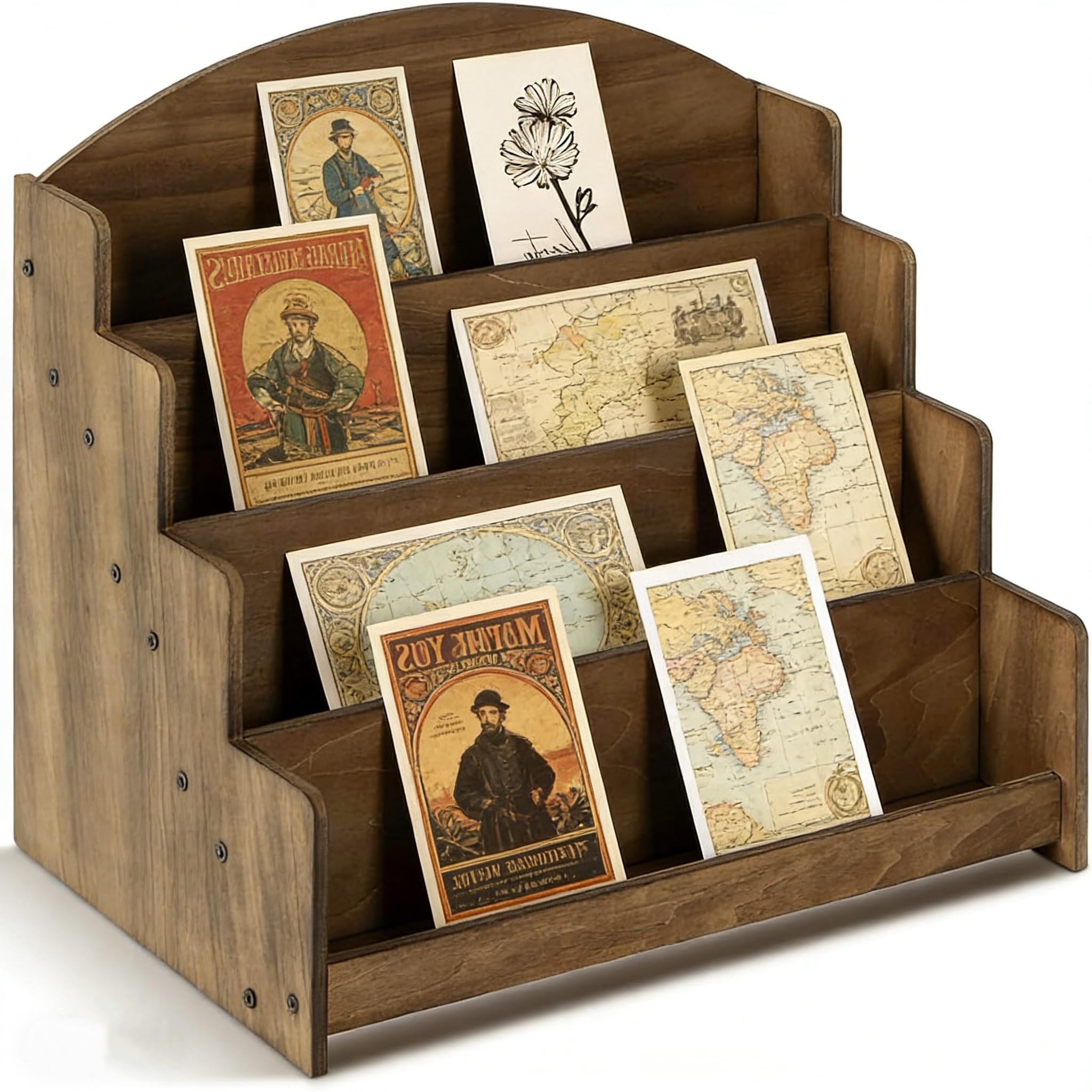 Vurixfo Greeting Card Display Stand, 4 Tier Postcard Displays Stand Wooden Retail Display Holder Portable Card Displays Rack Organizer for Postcard Sticker Vendors Retail, 41.5 * 36.5 * 26.2cm