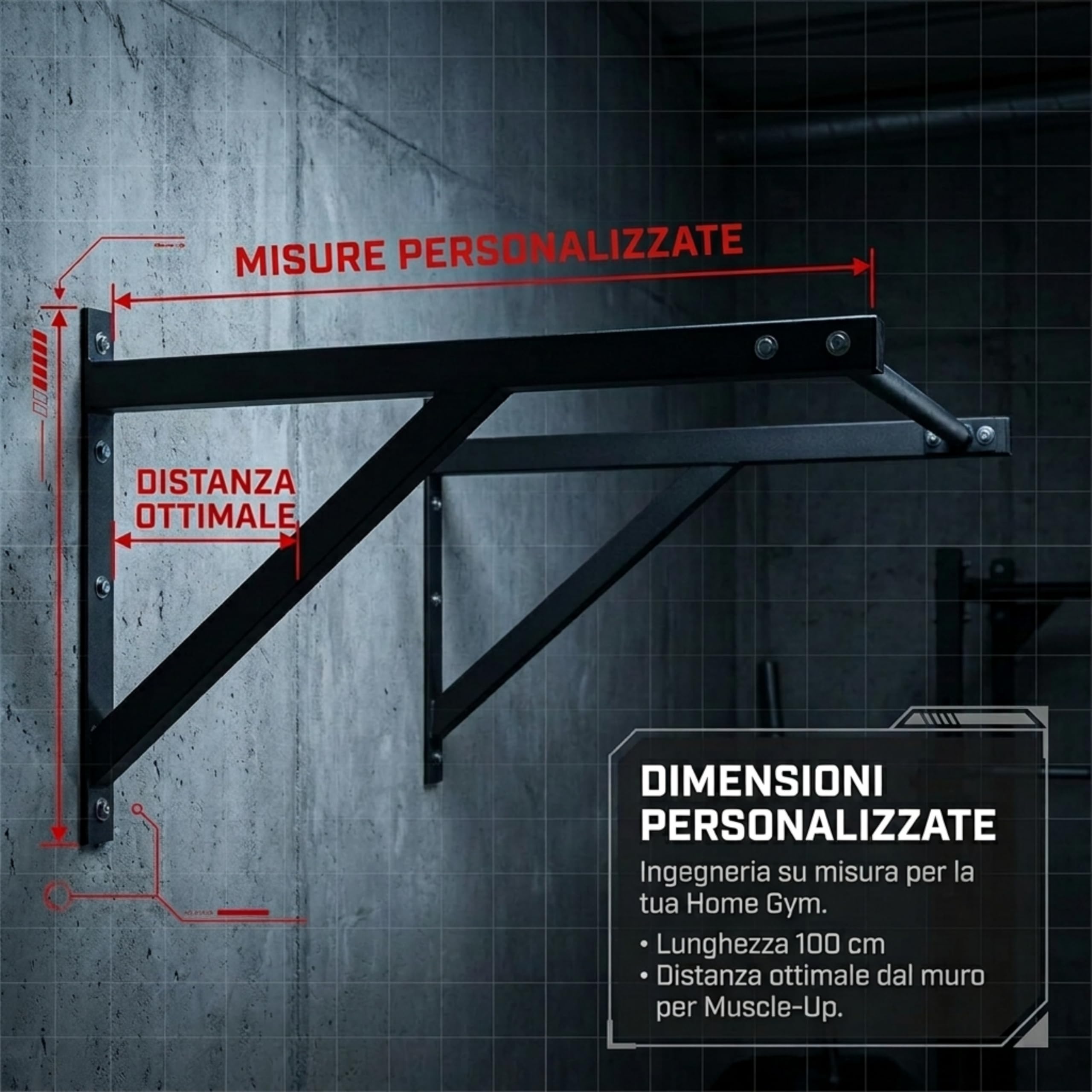 Barra Trazioni a Muro personalizzata per Home Gym - Wall Bar Professionale per Muscle Up & Pull Up - Kit di Fissaggio Incluso - Robusta per Calisthenics fitness, Indoor Palestra