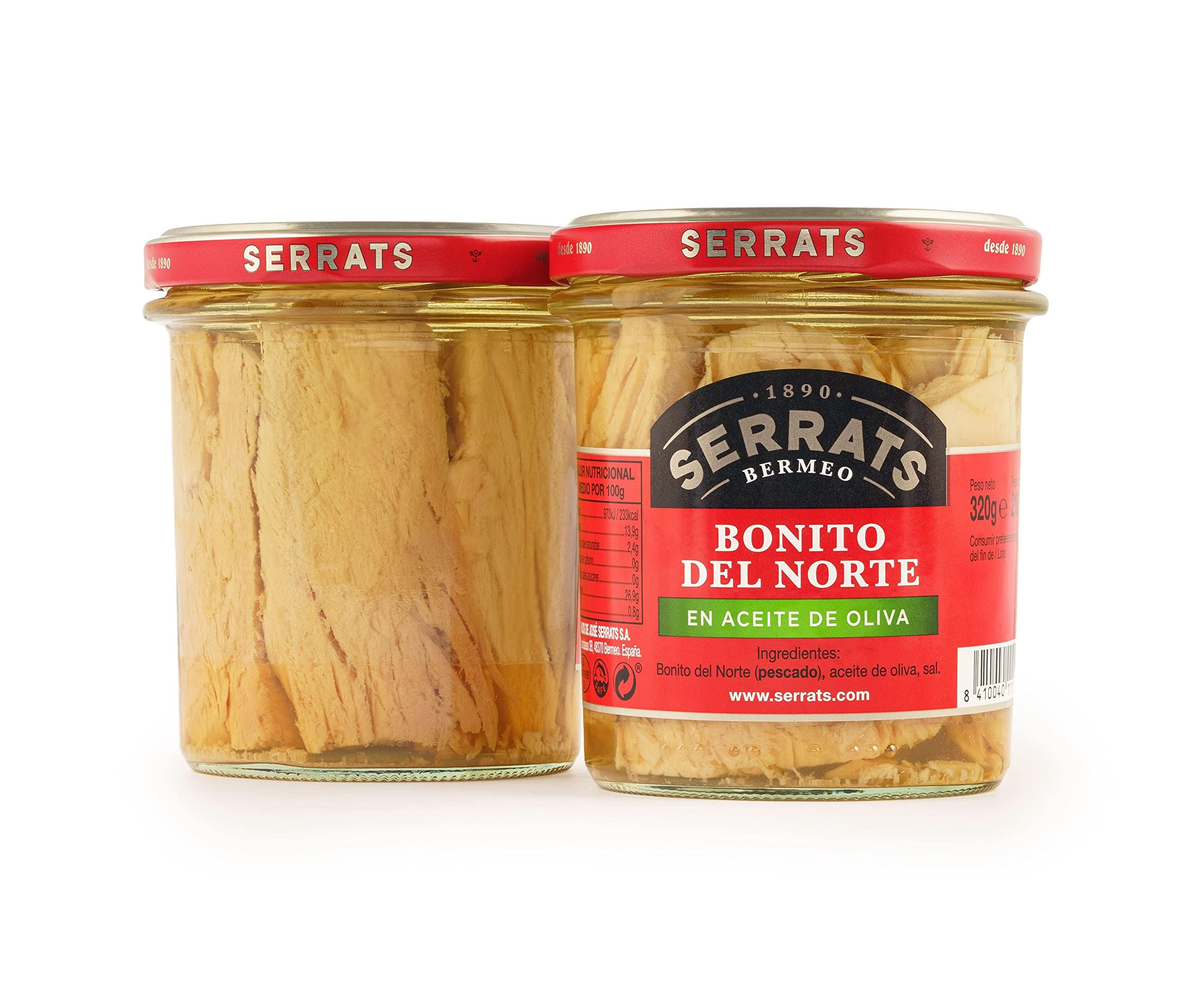CONSERVAS SERRATS - Thon Germon de Cantabrique à l'Huile d'Olive - 6 Bocaux x 320g (Total : 1920g) - Fabrication Artisanale depuis 1890 - Sans Gluten - Riche en Oméga 3 – Premium
