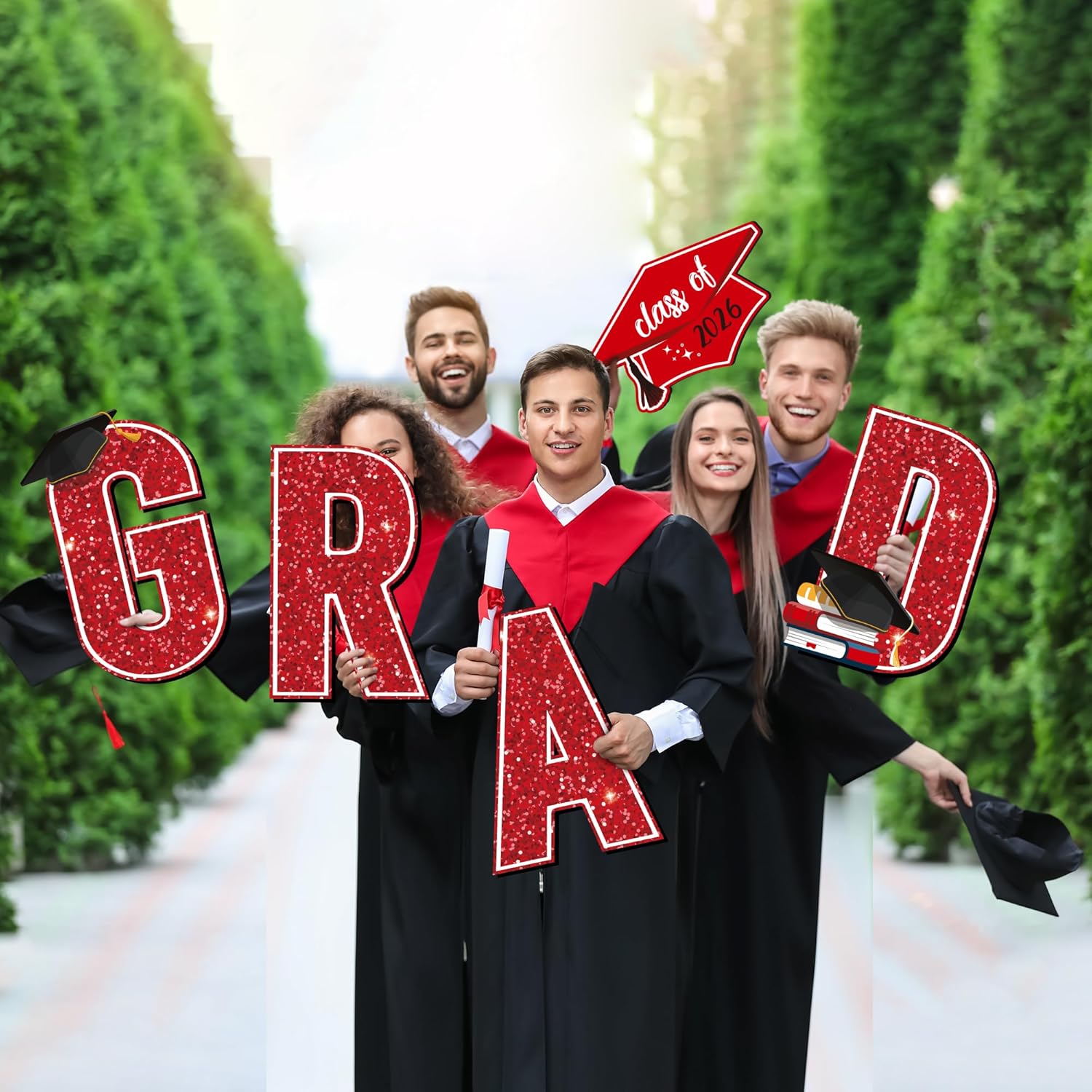 Aneco Waterproof 2026 Grad Yard Signs Plastic Graduation Yard Signs Party Outdoor Lawn Decorations 16 Inches Glitter Congrats Grad Lawn Sign with Stakes for Outdoor Party Garden Decor (Red)