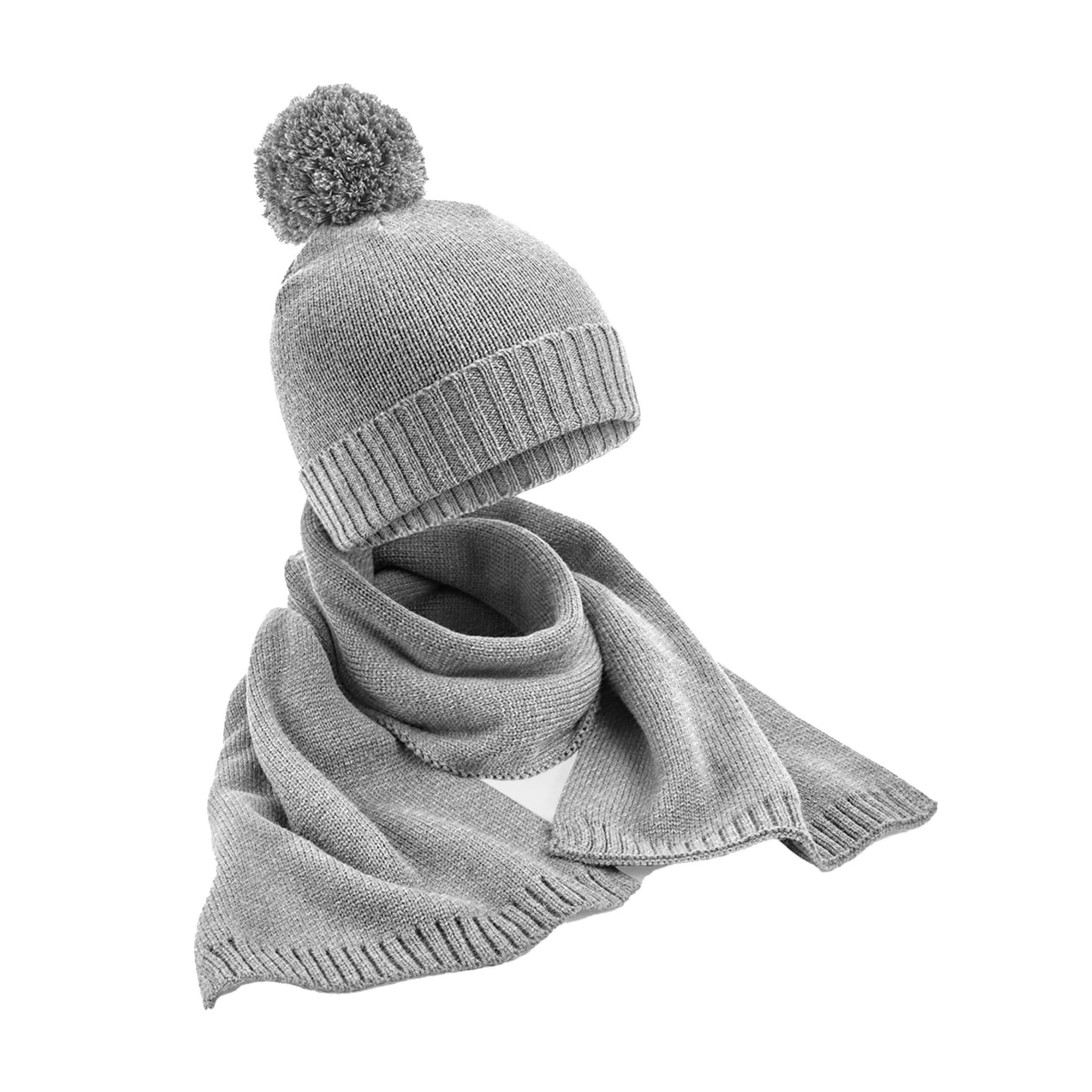 Beechfield Womens/Ladies Flecked Hat And Scarf Set (One Size) (Light Grey)