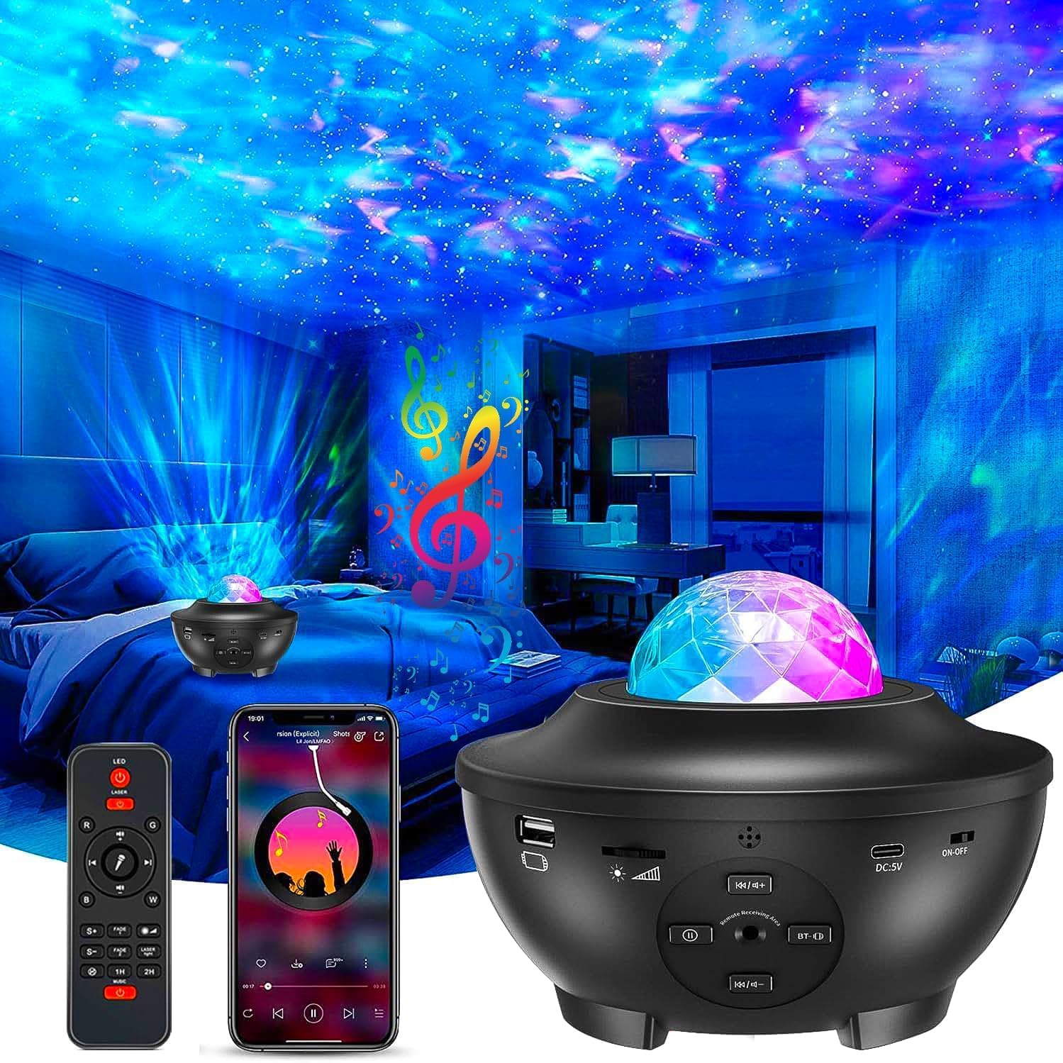 REXERA Plastic Galaxy Star Projector Night Lamp for Bedroom|Astronaut Space Projector Night Light for Kids|with Bluetooth Music Speaker & Remote (Black), LED