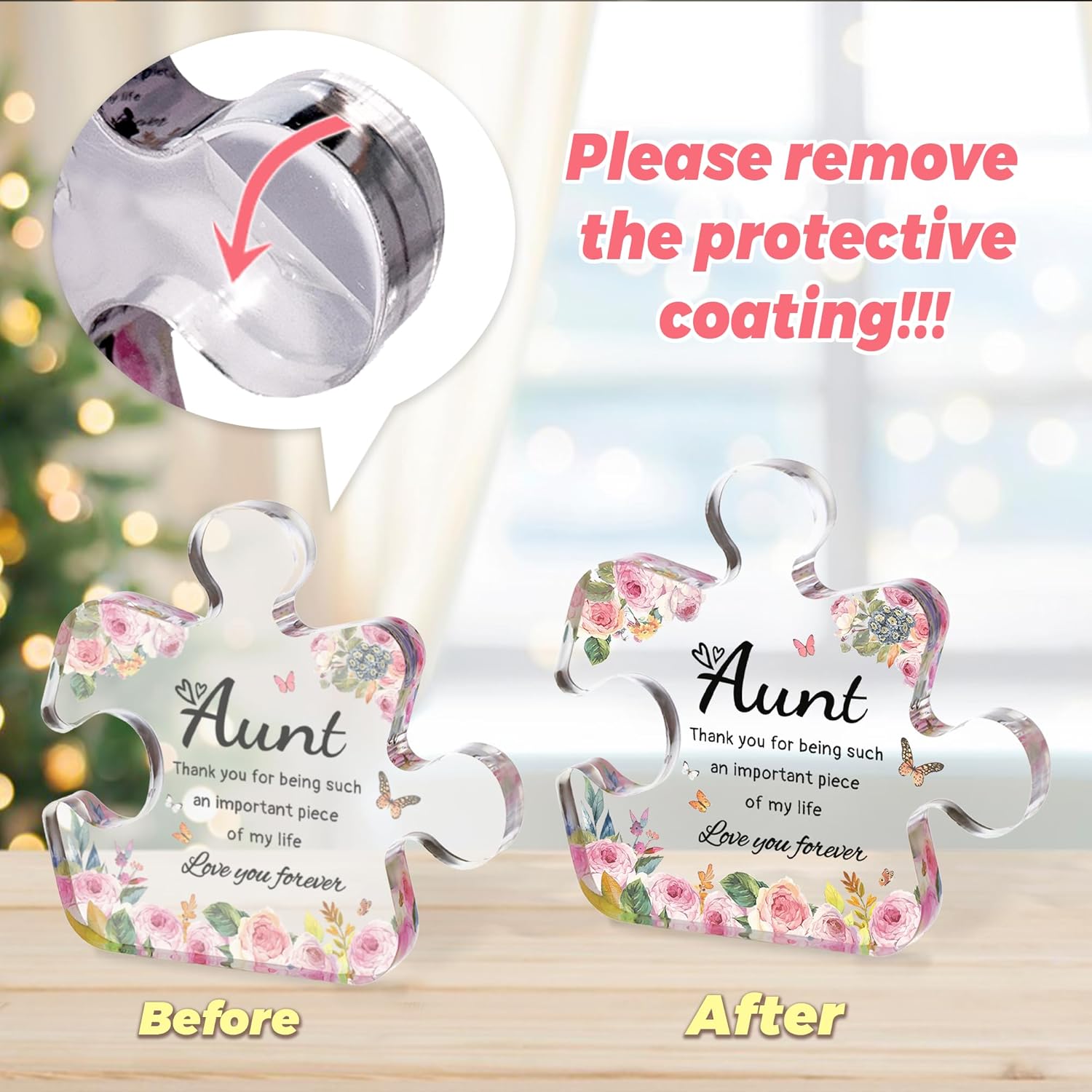 Gift for Aunt Unique Acrylic Block Puzzle Plaque 4.9"×4.6" - Ideal Birthday Thanksgiving Christmas Wedding Present from Nephew Niece-Heartwarming Desk Decoration - Image 4