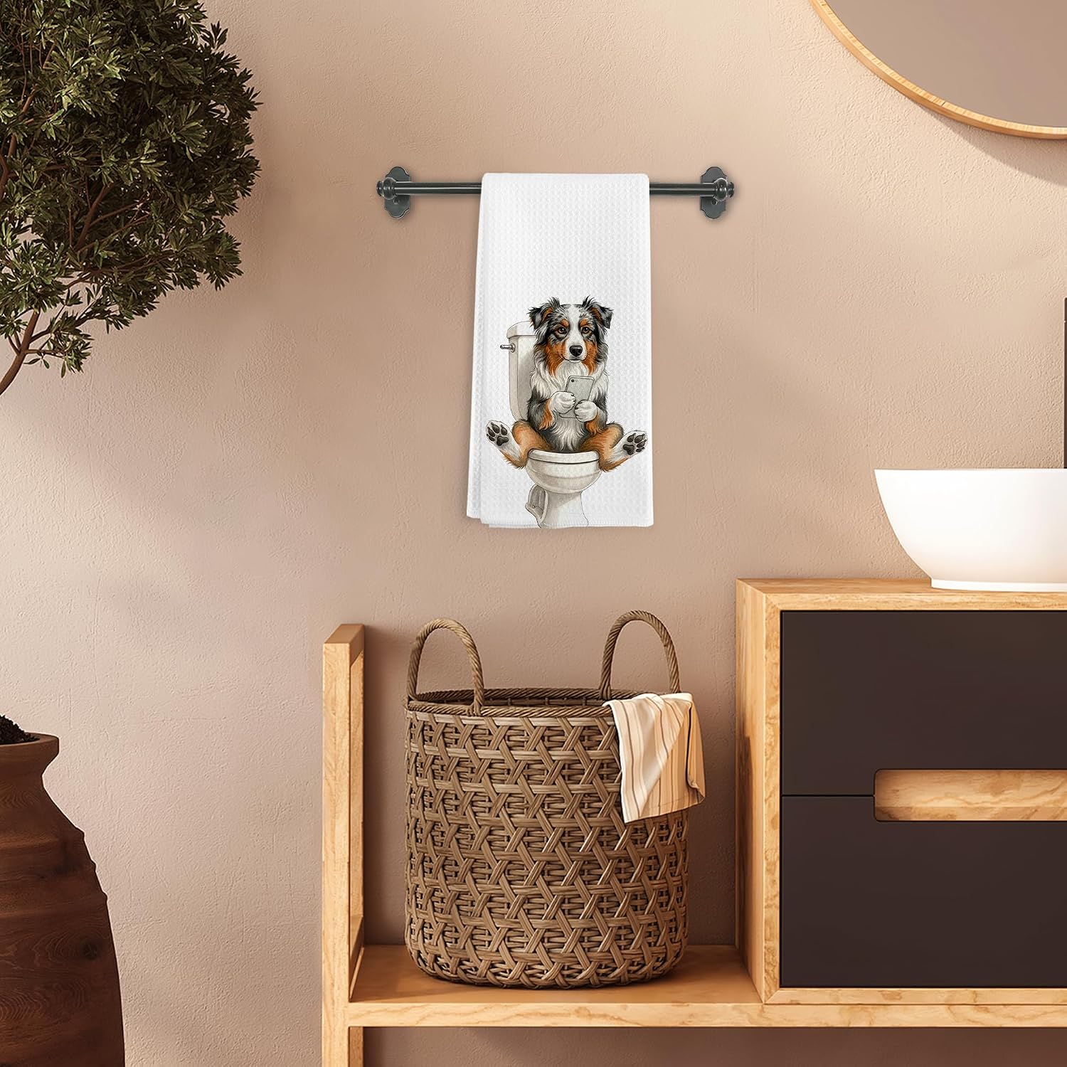 Funny Australian Shepherd Gifts Hand Towels for Bathroom, Dog Bathroom Decor, Australian Shepherd Dish Tea Towels, Dog Theme Hand Towel for Toilet Kitchen Washroom Decor, 16x24 Inch
