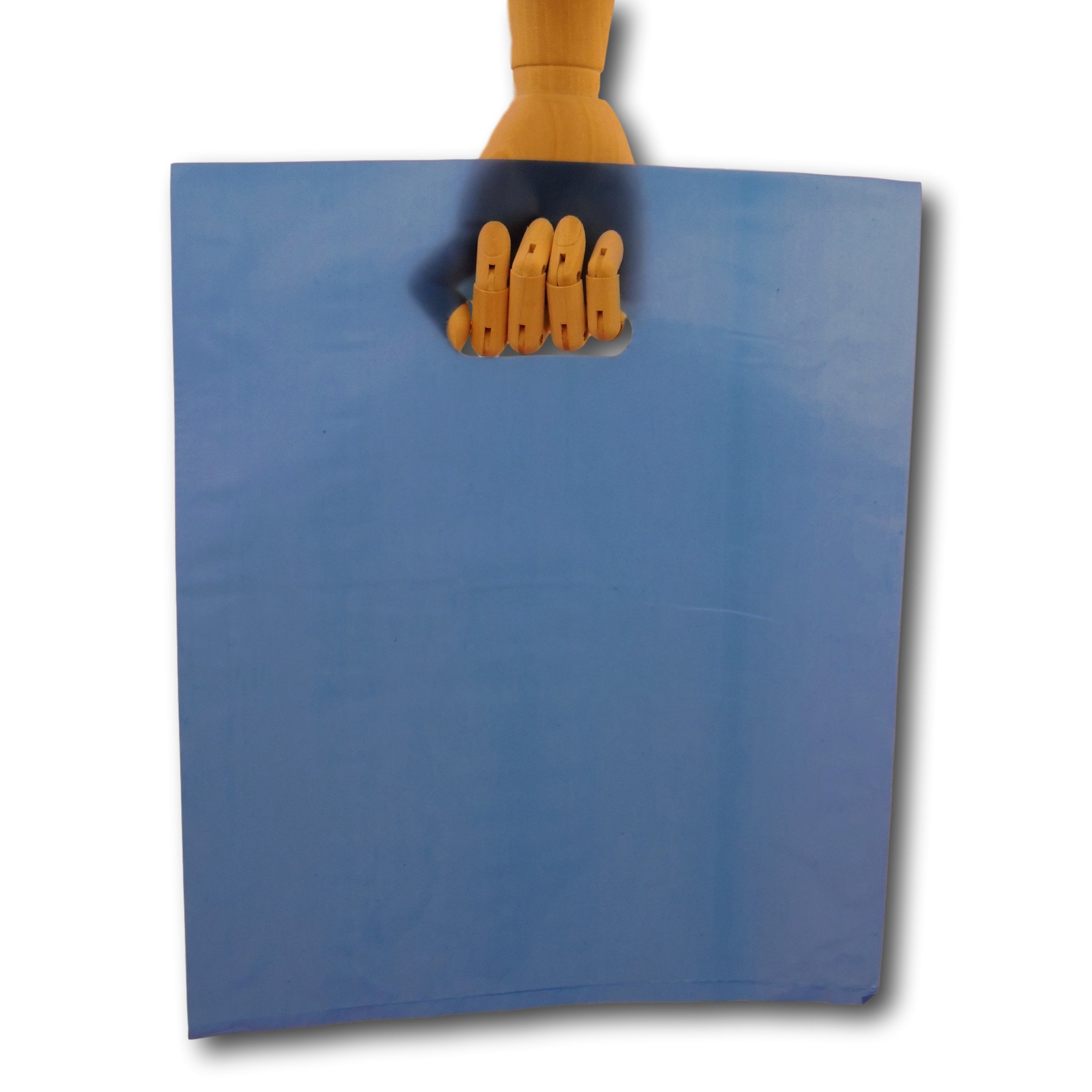 EPOSGEAR® Large Blue Gift Shop Boutique Punch Handle Plastic Carrier Bags 11" x 13" (270mm x 320mm) (1000)