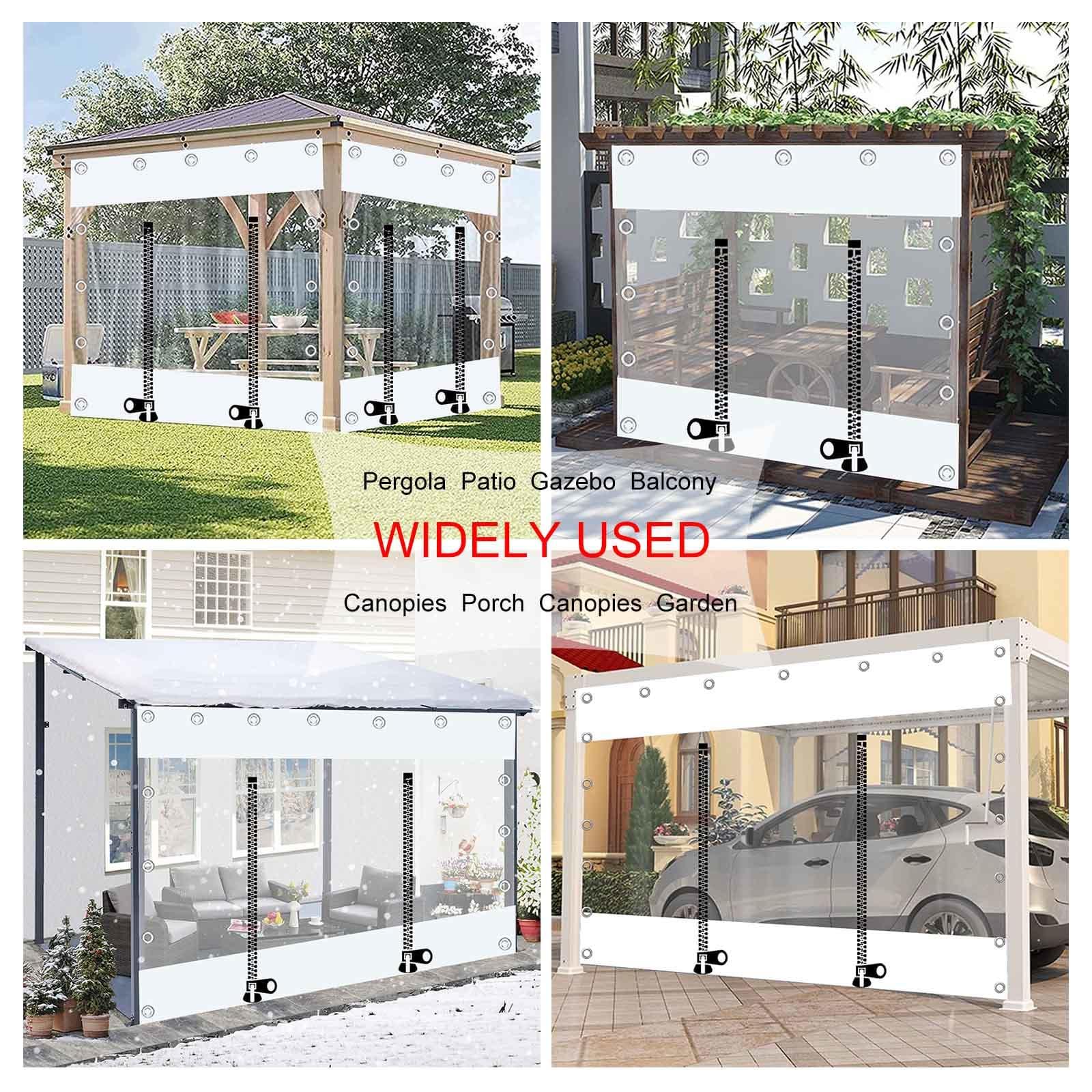 Pxzybd Rideaux transparents avec porte à fermeture éclair, panneaux latéraux en bâche transparente imperméable pour tonnelle portique, bâche en PVC avec œillets, rideaux de séparation, W×H-2×3 m (6,6