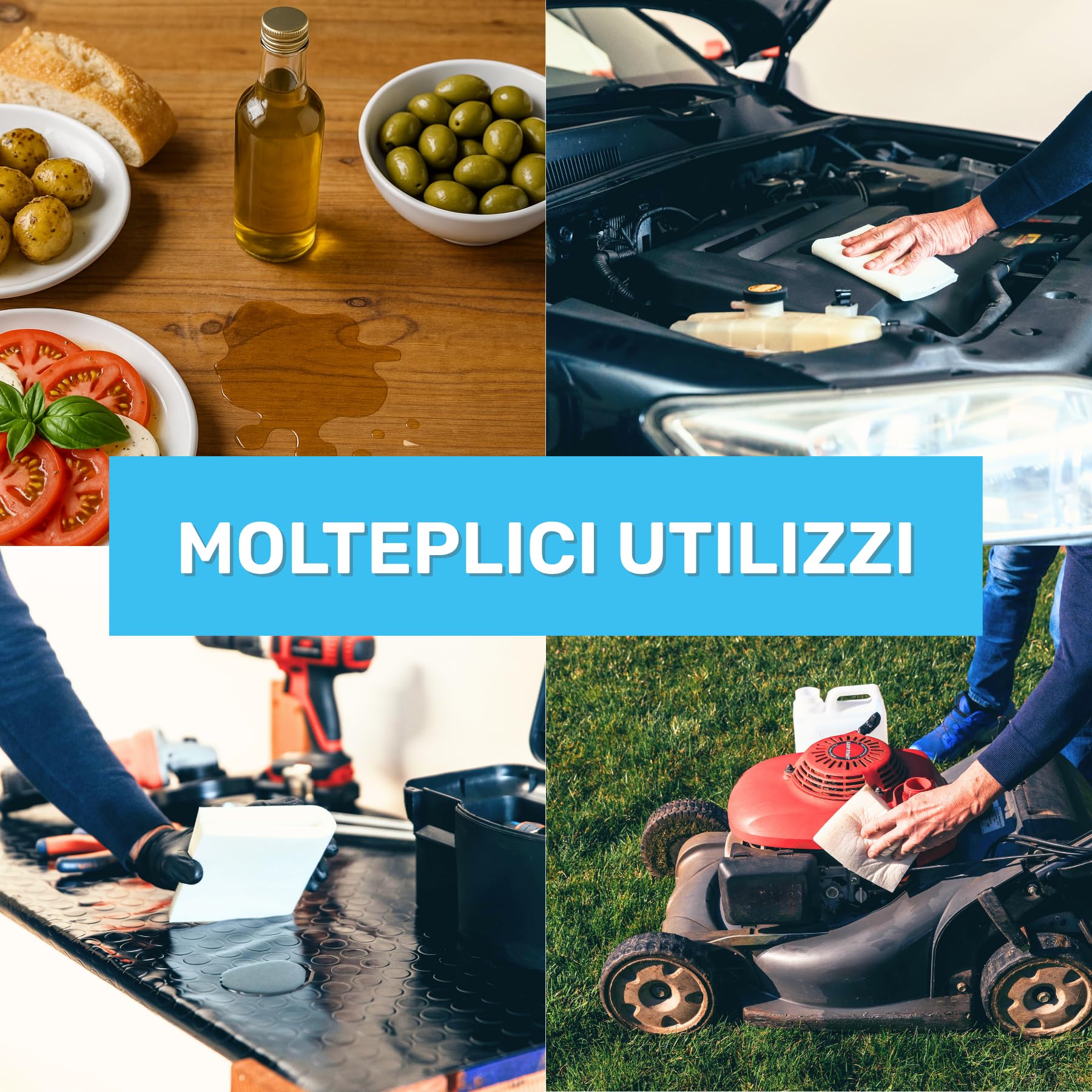Kit da 2 Spugne Oleoassorbenti e Idrorepellenti, 33 x 48 cm H 0.5 cm, Riutilizzabili, per Pulizia di Oli e Liquidi
