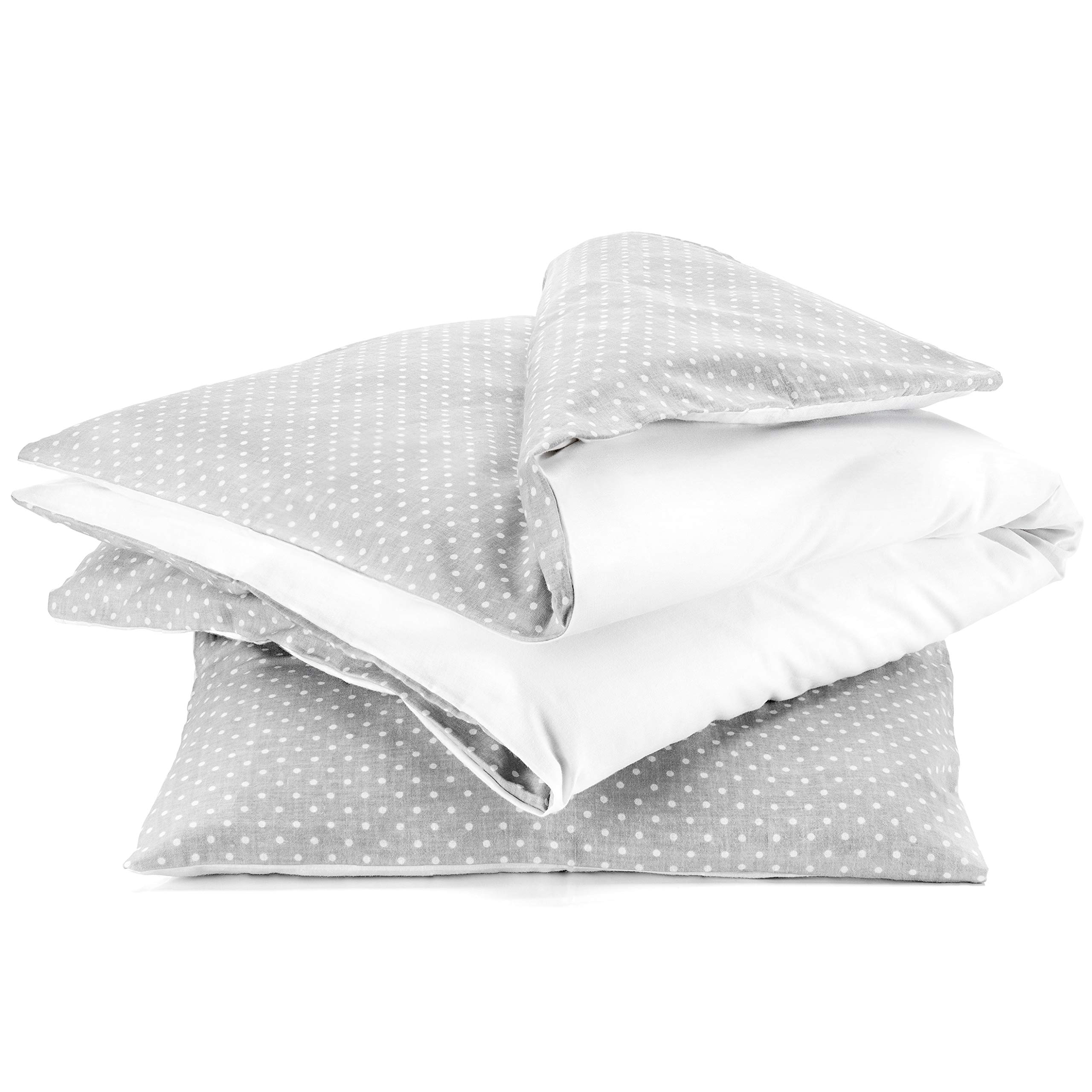 Fillikid Juego de Funda Nórdica 80x80 cm y Almohada 35x40 cm para Minicunas y Moisés - Set de Nórdico para Recién Nacidos 100% Algodón - Ropa de Cama para Bebés - Topos Gris/Blanco