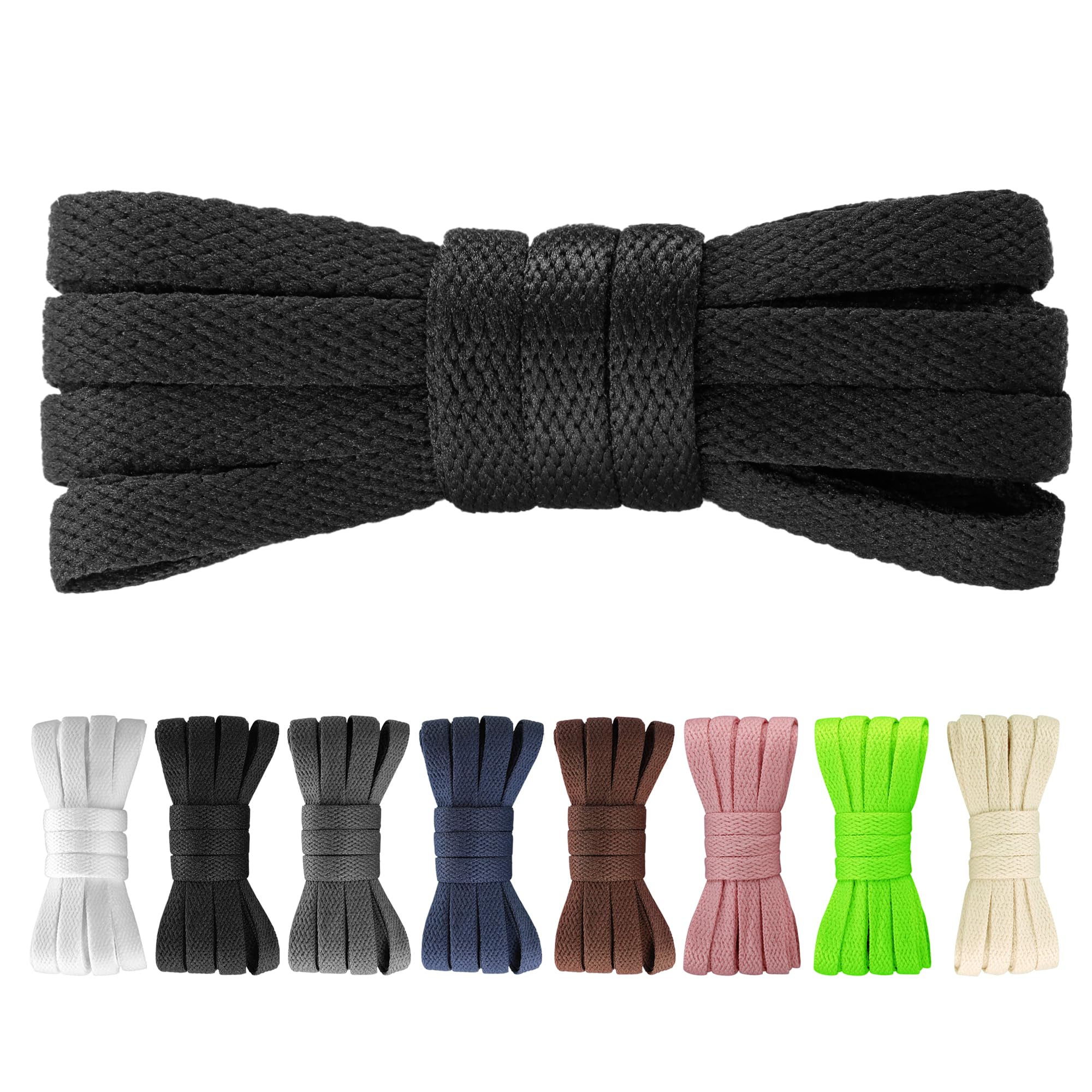 Yusimu Flat Shoe Laces for Trainers, 8mm Wide Replacement, Black, 130cm