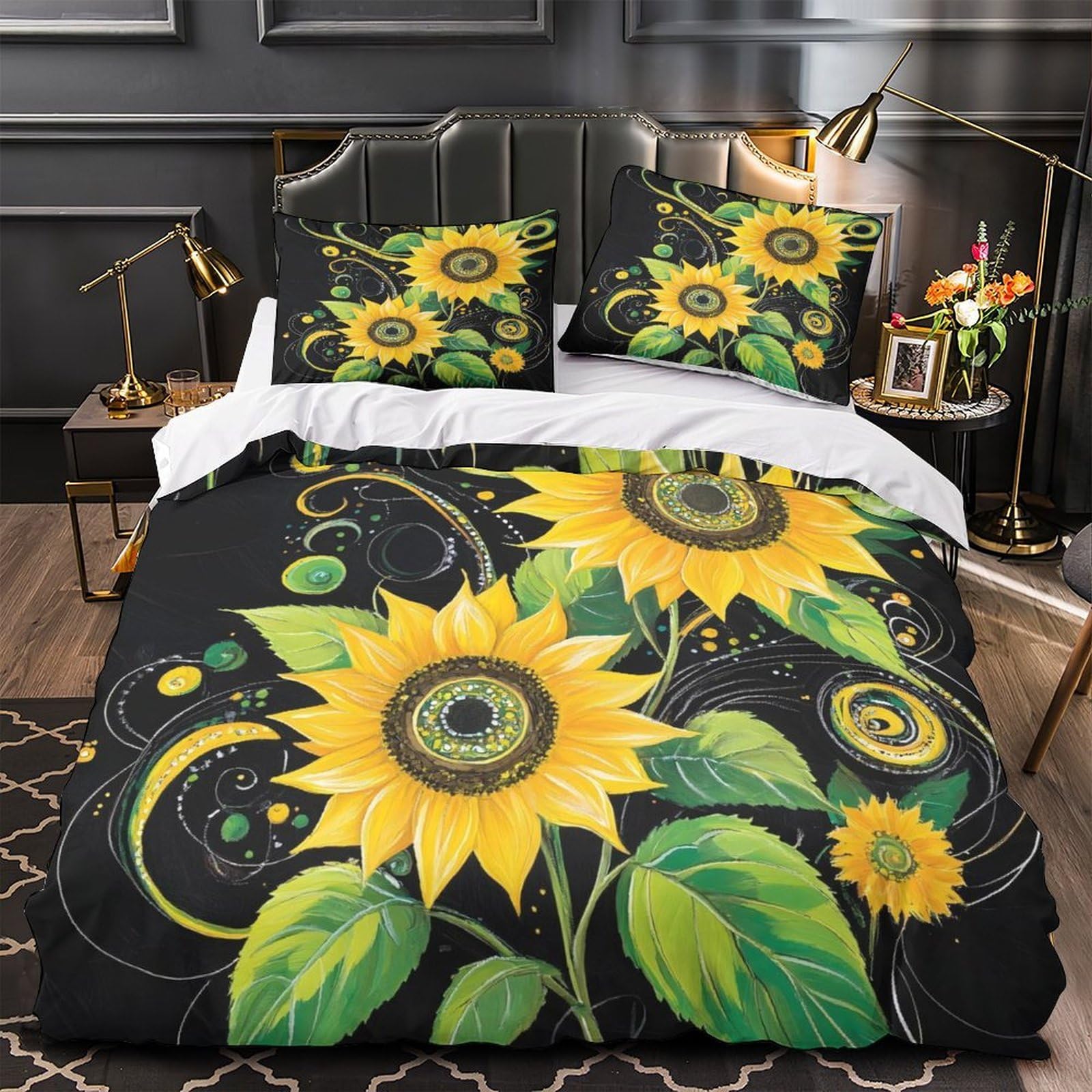 Housse de couette tournesol lit super king contre les taches
