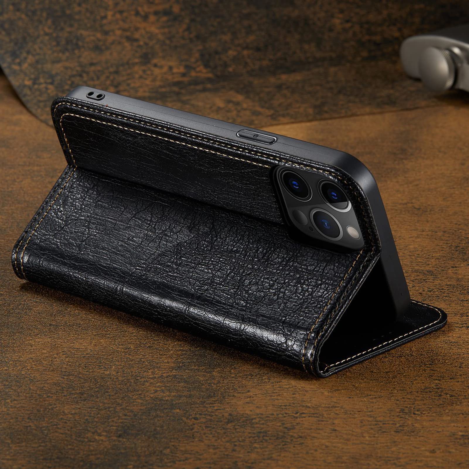 Custodia Portafoglio In Pelle Per IPhone 13 Mini - Marrone Scuro - Con Chiusura Magnetica E Supporto