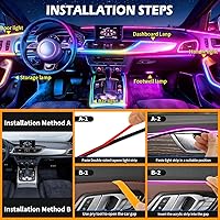 Vista 7 de Luces LED inteligentes para el interior del automóvil con puerto USB, tira LED acrílica de fibra óptica de iluminación ambiental, control