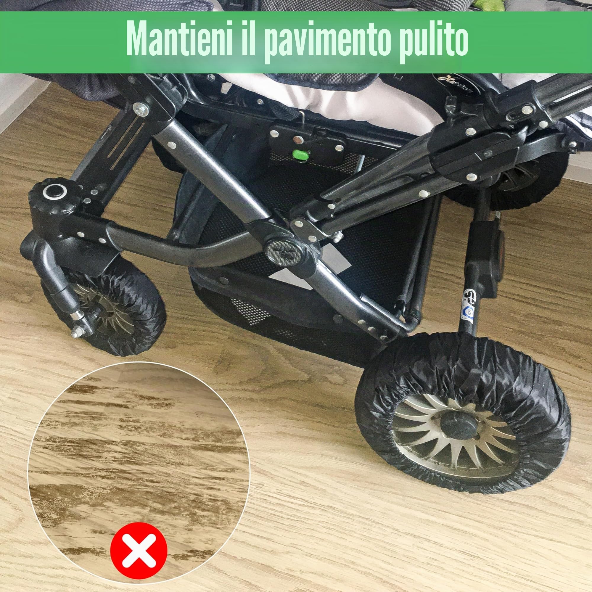Copertura per ruota per bambino, copertura di protezione della ruota del passeggino, impermeabile, copertura della ruota per passeggino, 4 pezzi, nero